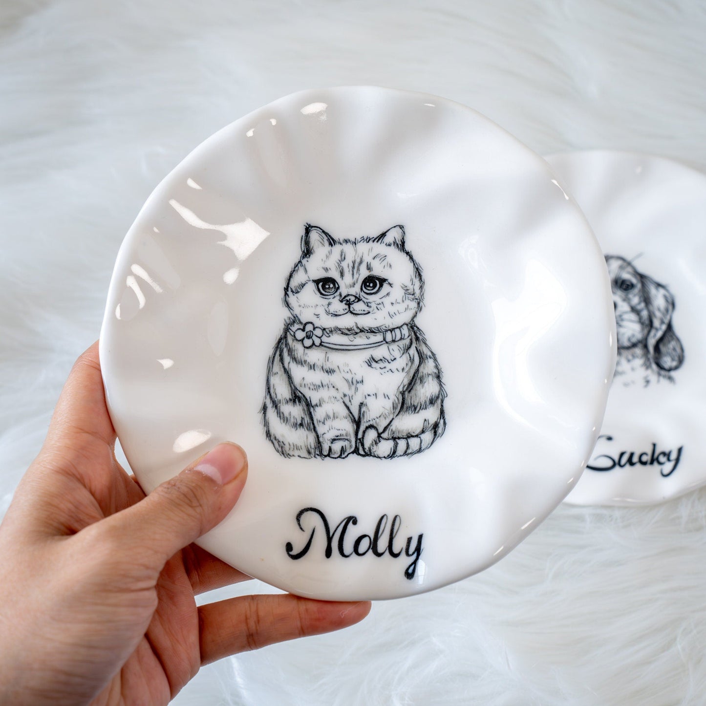 Custom Cat Plate Feeding Bowl Ring Dish Handpainted Ceramic Plate Custom Name Personalized Cat Lover Gift Custom Color Cat Food Dish