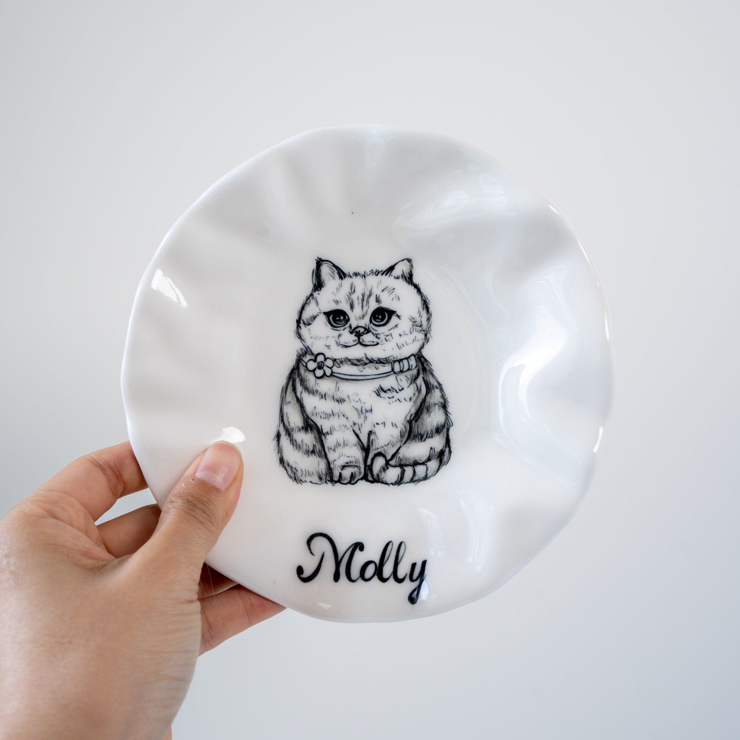 Custom Cat Plate Feeding Bowl Ring Dish Handpainted Ceramic Plate Custom Name Personalized Cat Lover Gift Custom Color Cat Food Dish