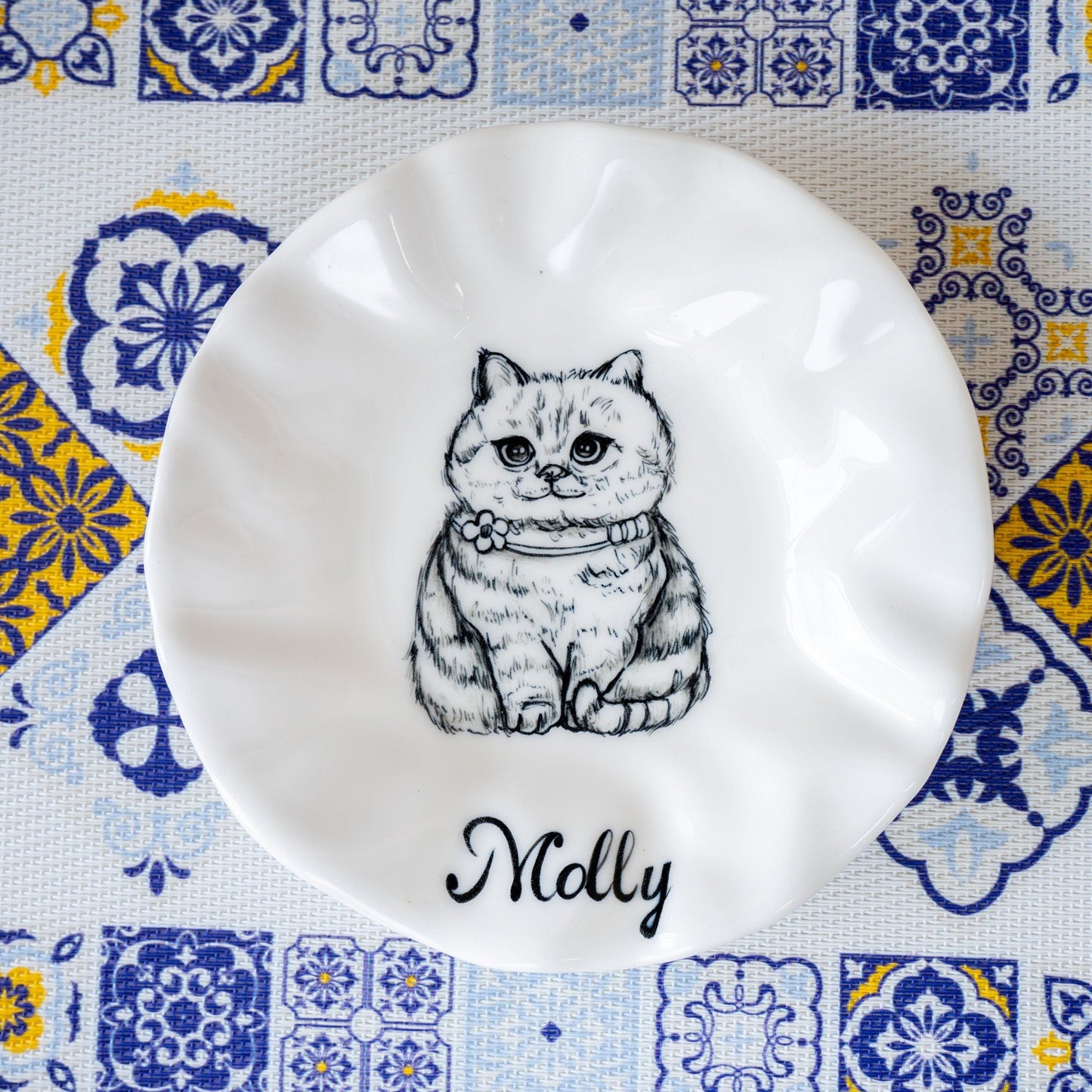 Custom Cat Plate Feeding Bowl Ring Dish Handpainted Ceramic Plate Custom Name Personalized Cat Lover Gift Custom Color Cat Food Dish