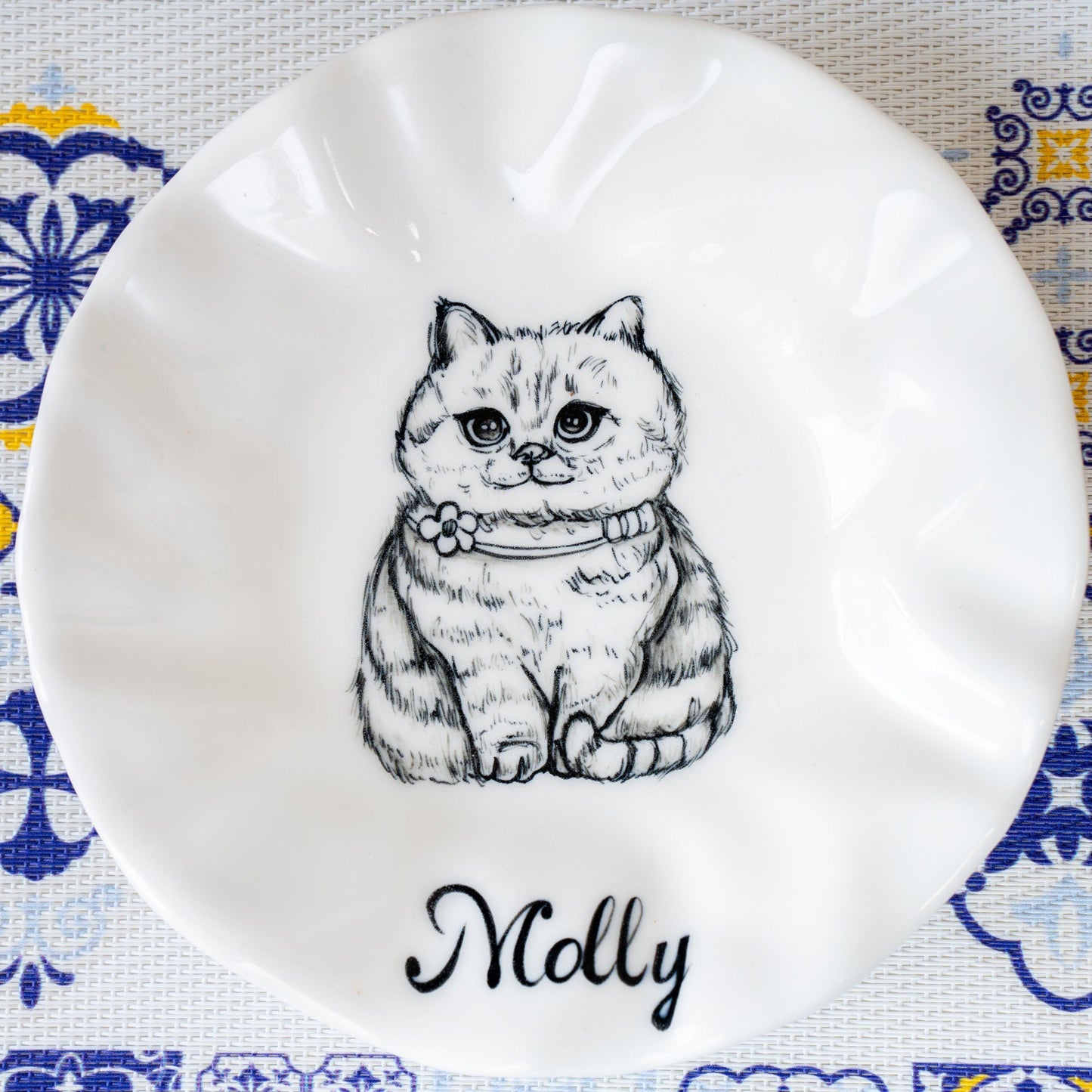 Custom Cat Plate Feeding Bowl Ring Dish Handpainted Ceramic Plate Custom Name Personalized Cat Lover Gift Custom Color Cat Food Dish