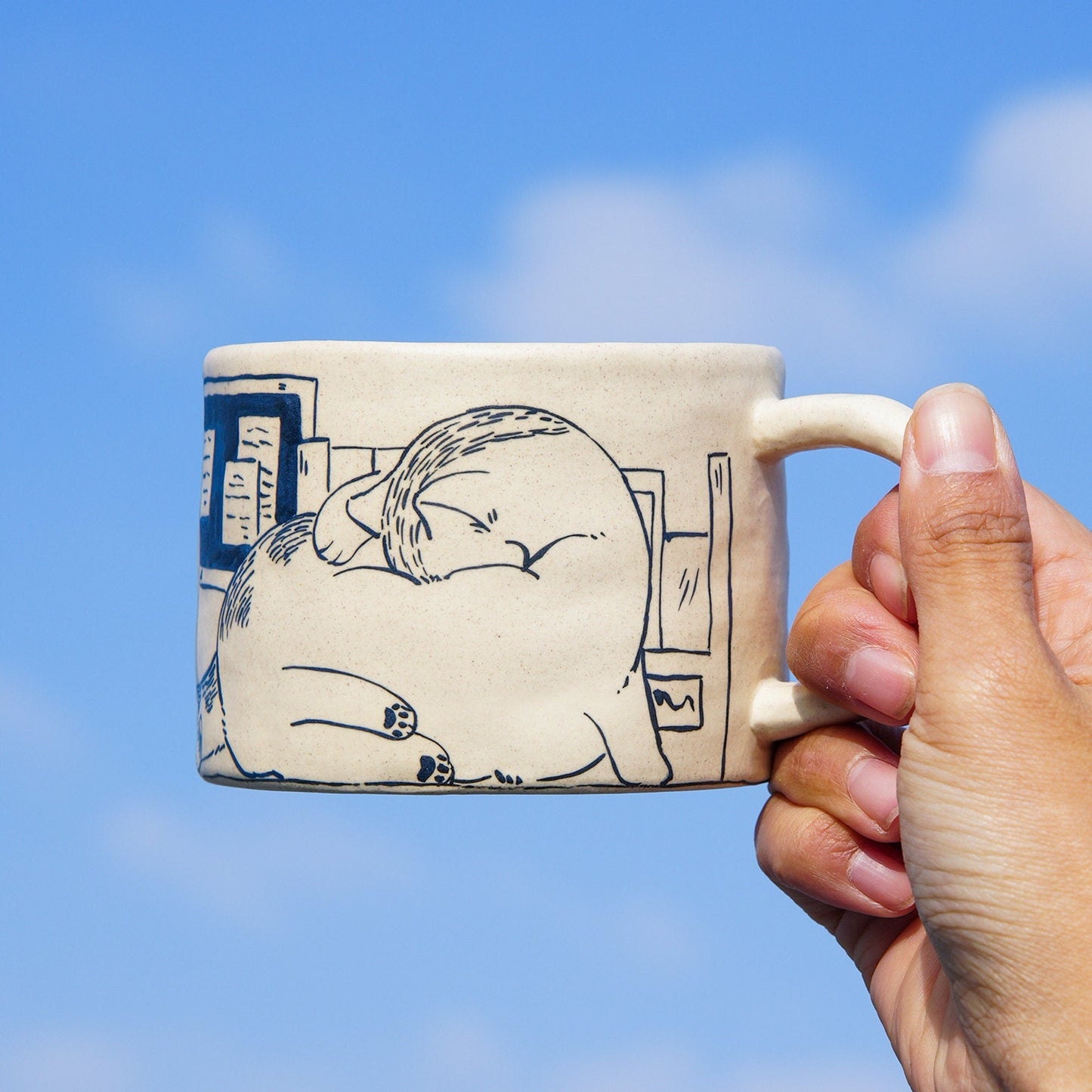 Handpainted Mug With Shy Cat For Valentine's Day For Couple, Kawaii Room Decor Ceramic Mugs Housewarming Gifts For Her For Cat Lover