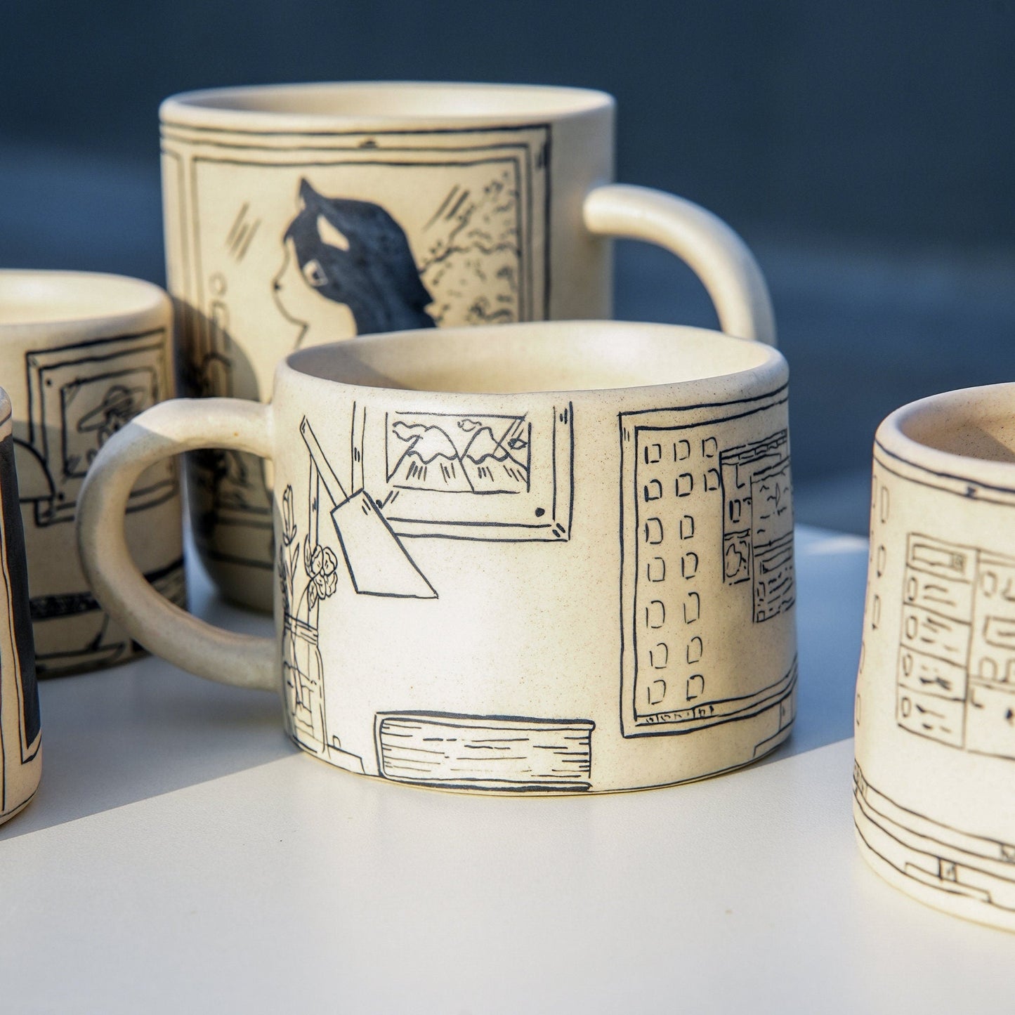 Handpainted Mug With Shy Cat For Valentine's Day For Couple, Kawaii Room Decor Ceramic Mugs Housewarming Gifts For Her For Cat Lover