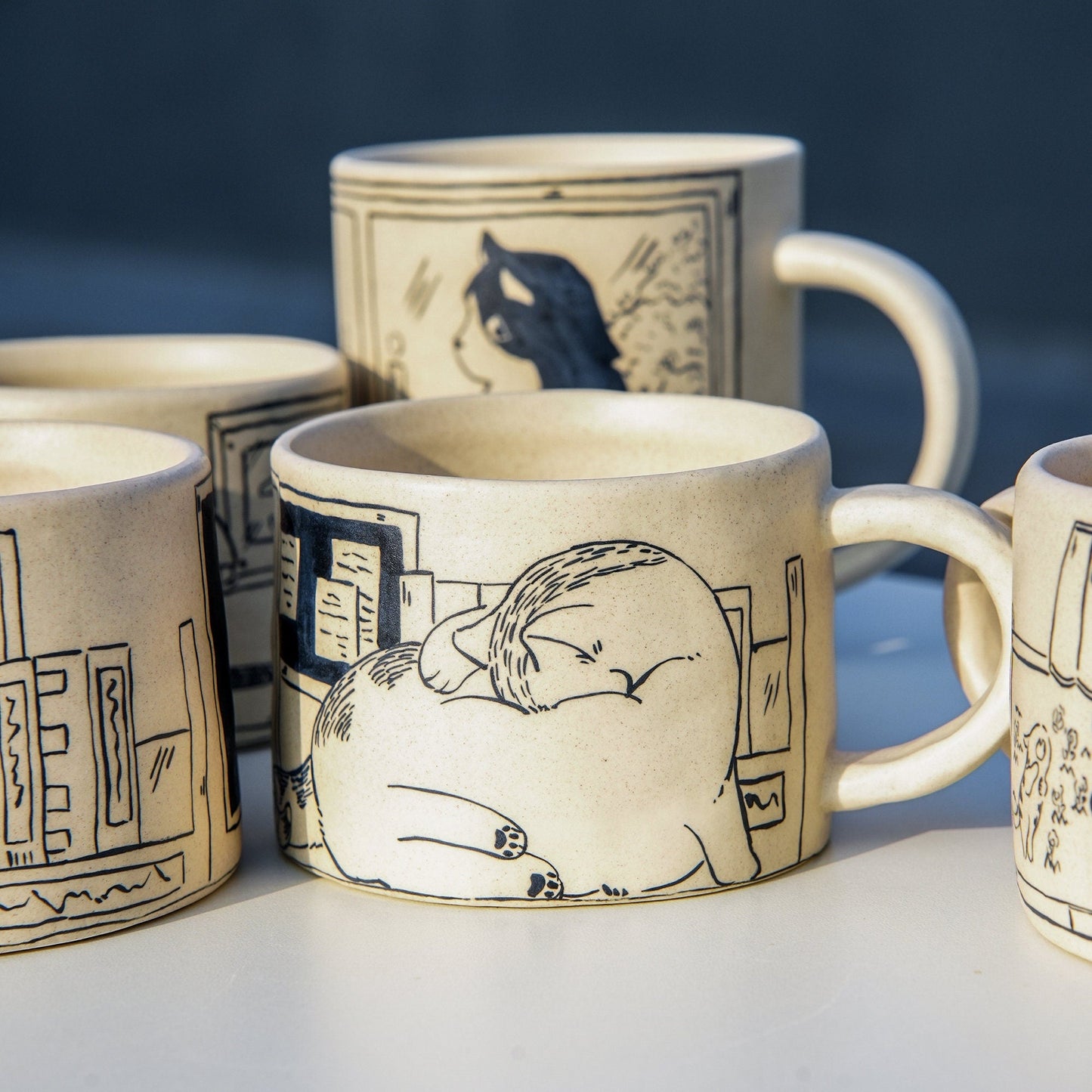 Handpainted Mug With Shy Cat For Valentine's Day For Couple, Kawaii Room Decor Ceramic Mugs Housewarming Gifts For Her For Cat Lover