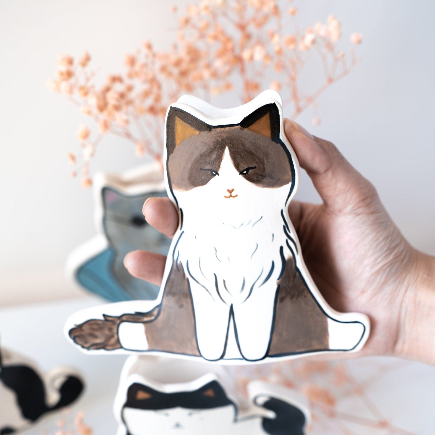 Handmade Cat Ceramic Plant Holder Kawaii Kitty Design, Cat Shaped Vase Gift for Cat Lovers Birthday Gifts Housewarming Present