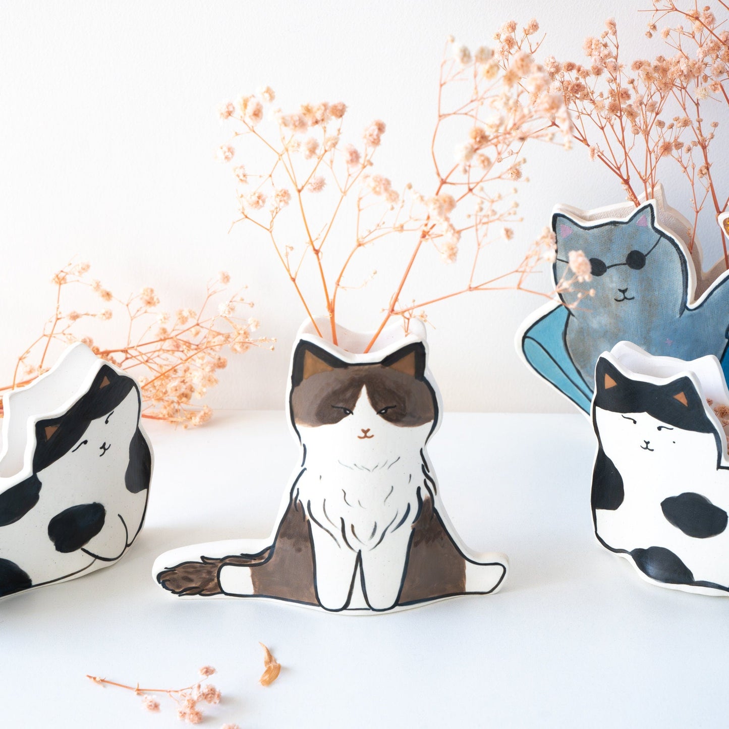 Handmade Cat Ceramic Plant Holder Kawaii Kitty Design, Cat Shaped Vase Gift for Cat Lovers Birthday Gifts Housewarming Present