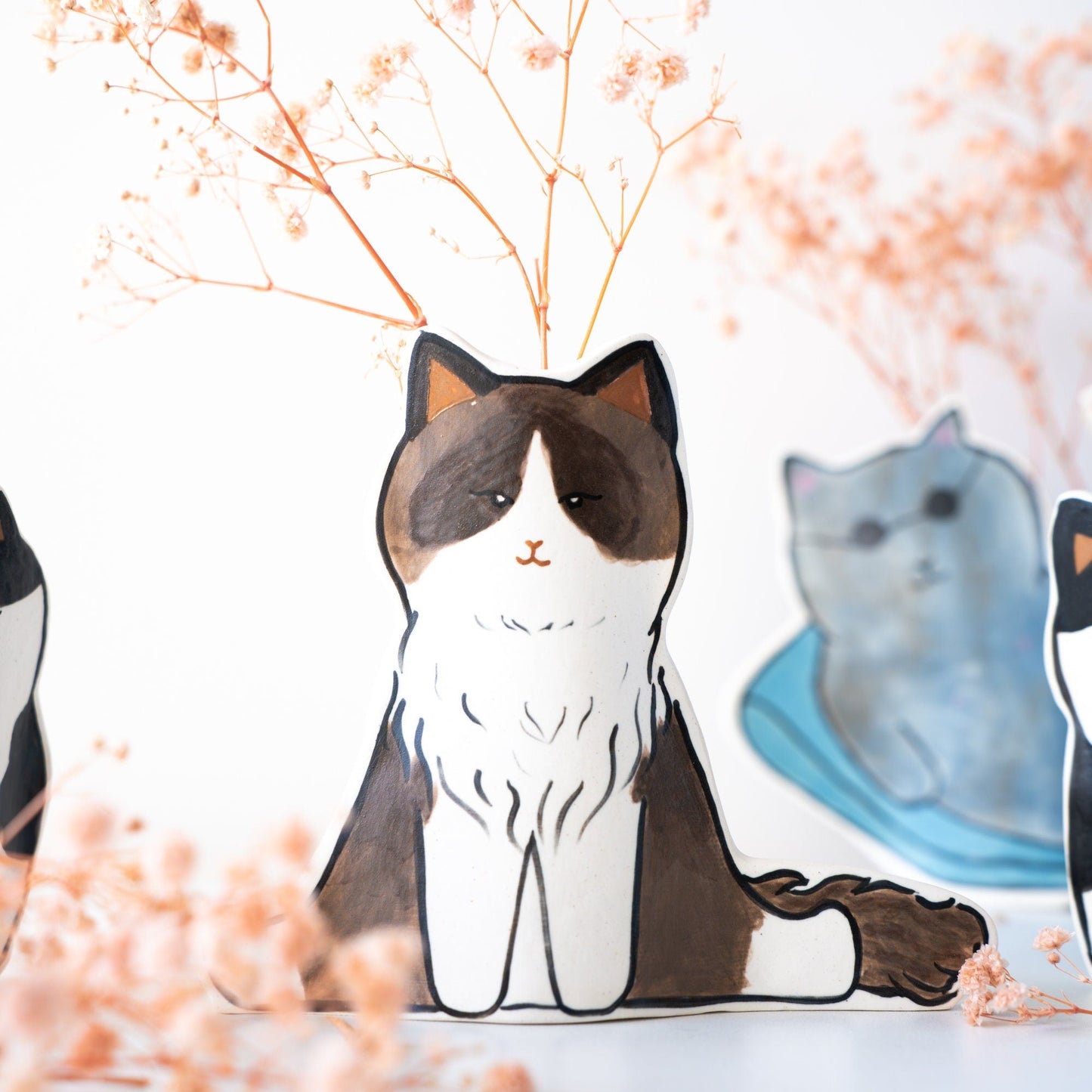 Handmade Cat Ceramic Plant Holder Kawaii Kitty Design, Cat Shaped Vase Gift for Cat Lovers Birthday Gifts Housewarming Present