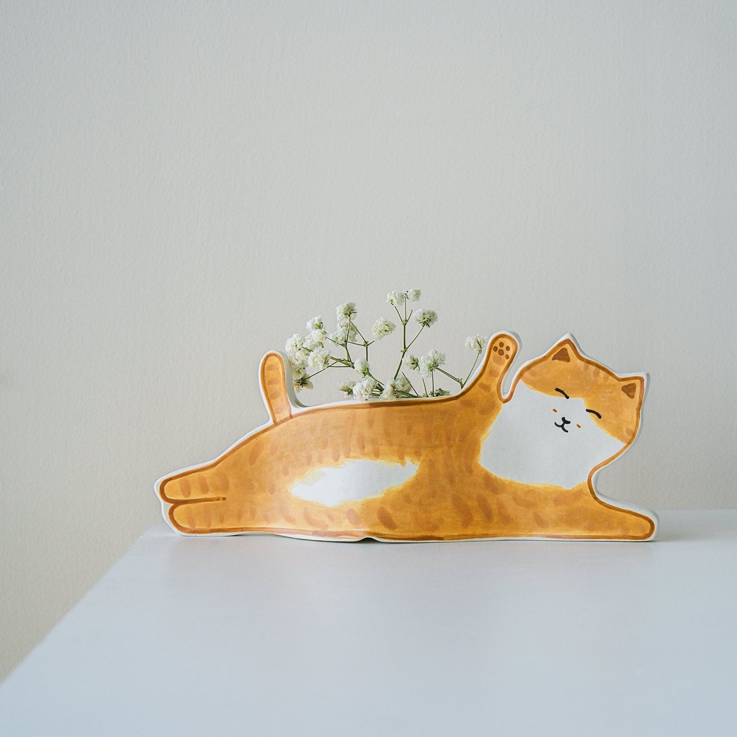 Two Styles Handmade Ceramic Orange Cat Planters for Plant Lovers and Feline Enthusiasts, Housewarming Present Gifts for Her Birthday Gifts