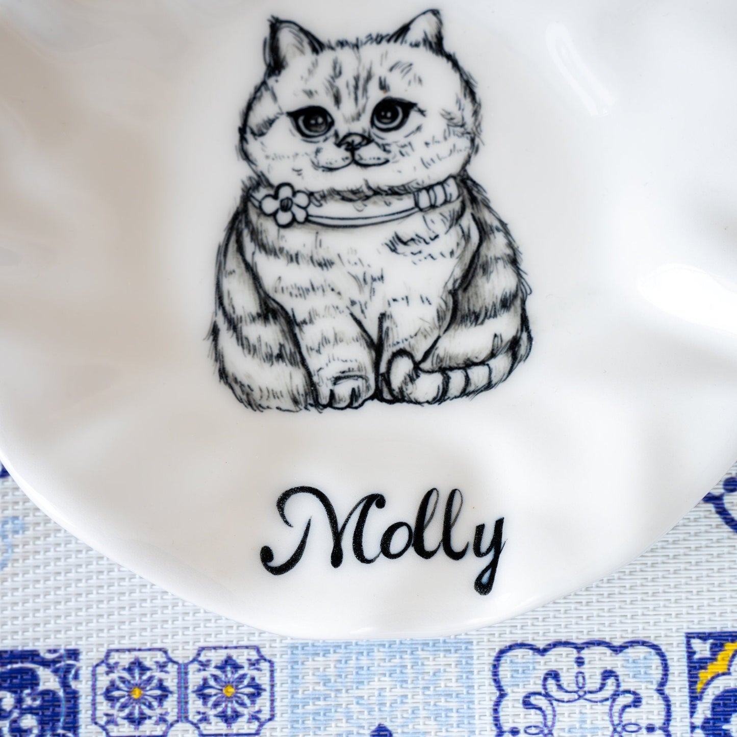 Custom Cat Plate Feeding Bowl Ring Dish Handpainted Ceramic Plate Custom Name Personalized Cat Lover Gift Custom Color Cat Food Dish