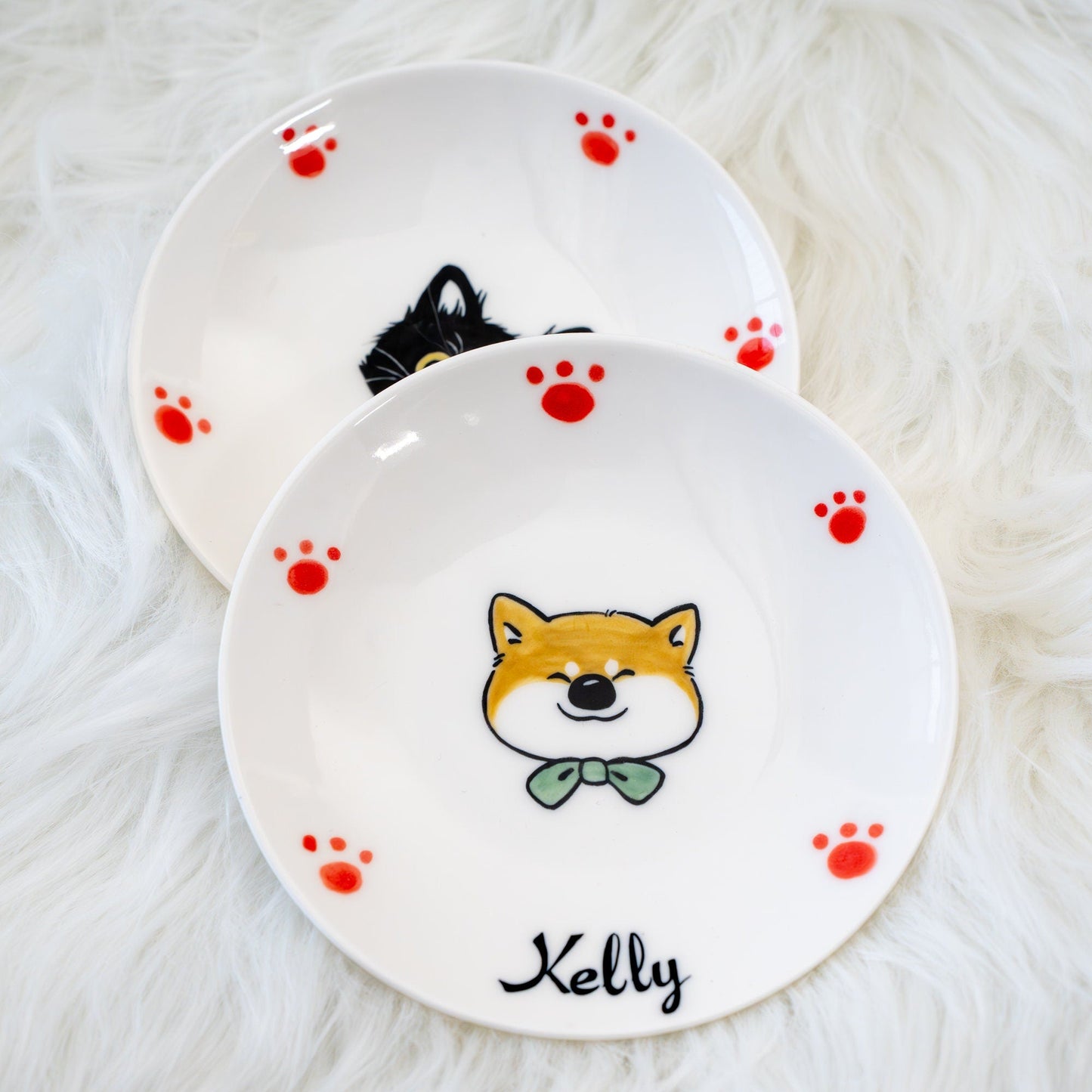 Custom Kawaii Pet Dish Feeding Bowl Cartoon Personlized Ceramic Bowl Memorial Gift Handpainted Free shipping Made in German Pet food Dish