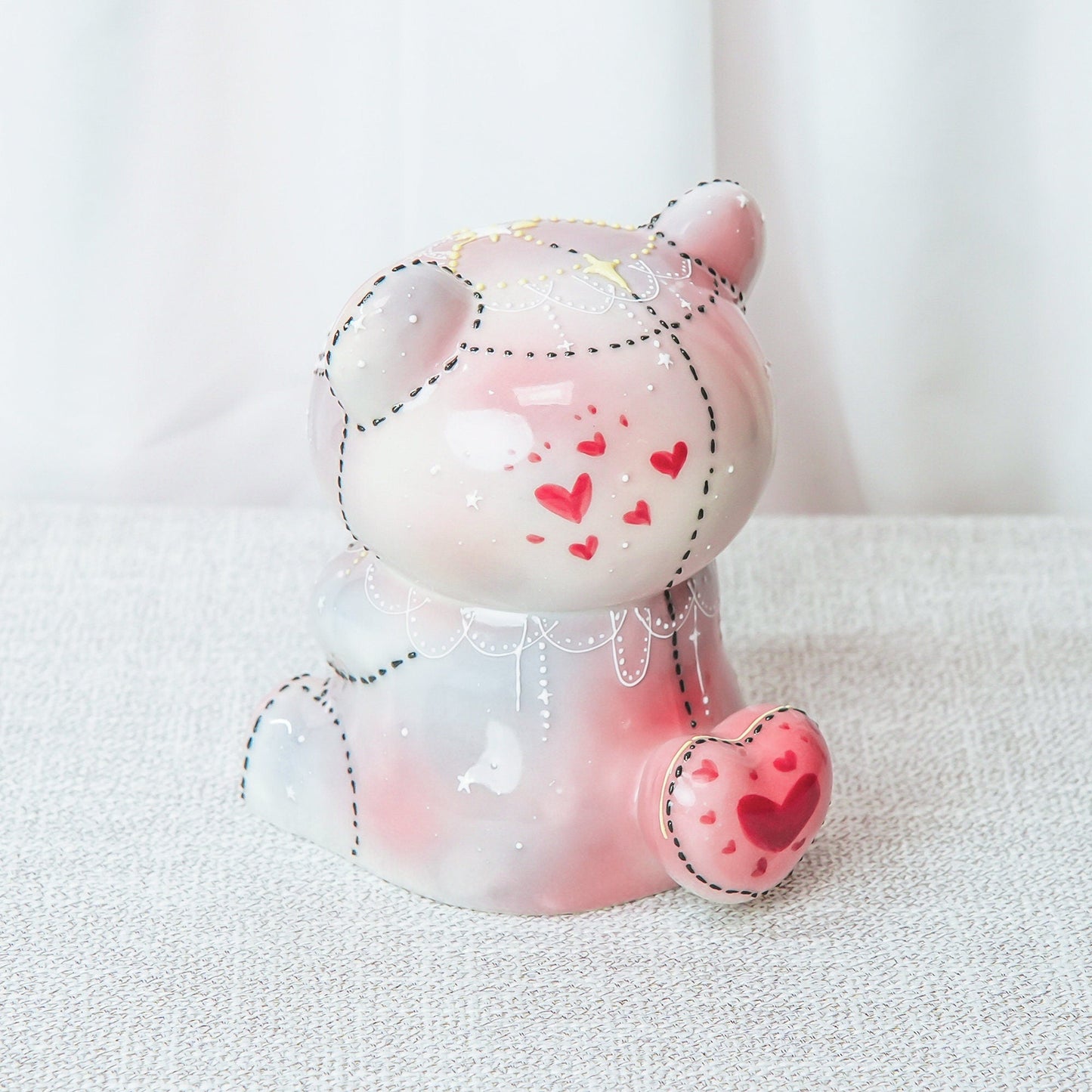 Pink Teddy Bear Ceramic Mug Handcrafted Novelty Cup With Lid, Storage Jar Kawaii Kitty Design For Sister Birthdays Gifts for Plush Lovers