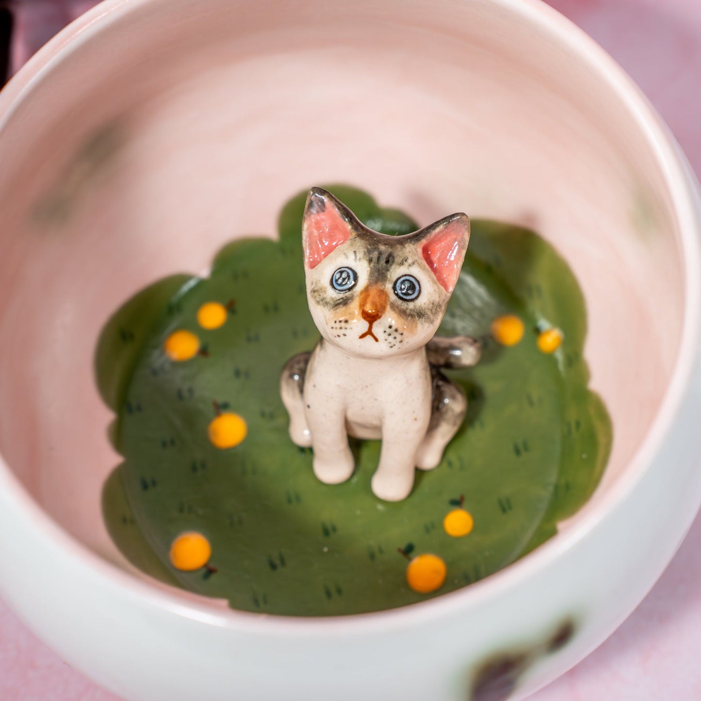 Ceramic Cat Figure Mug - Figure inside | Handmade White mug with paws | Peeka boo Tea Cup | Cute Pottery Mug | Kawaii Cat | dorm decor