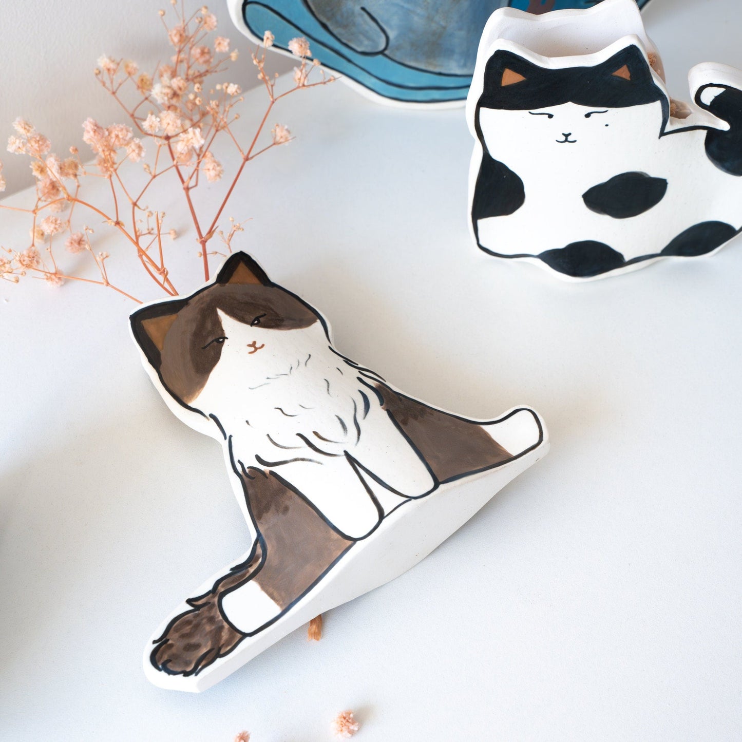 Handmade Cat Ceramic Plant Holder Kawaii Kitty Design, Cat Shaped Vase Gift for Cat Lovers Birthday Gifts Housewarming Present