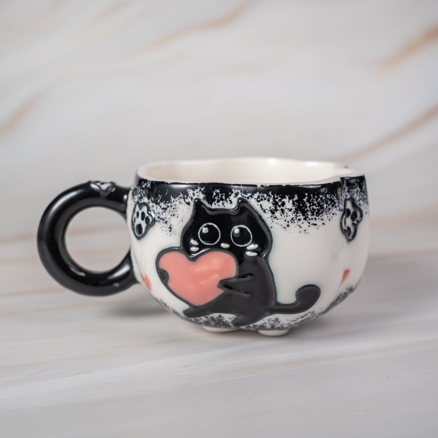 Whimsical Cat Paw Ceramic Mug | Adorable Hand-Painted Black Cat Design | Unique Collection of 5 Styles | Perfect Gift for Cat Lovers
