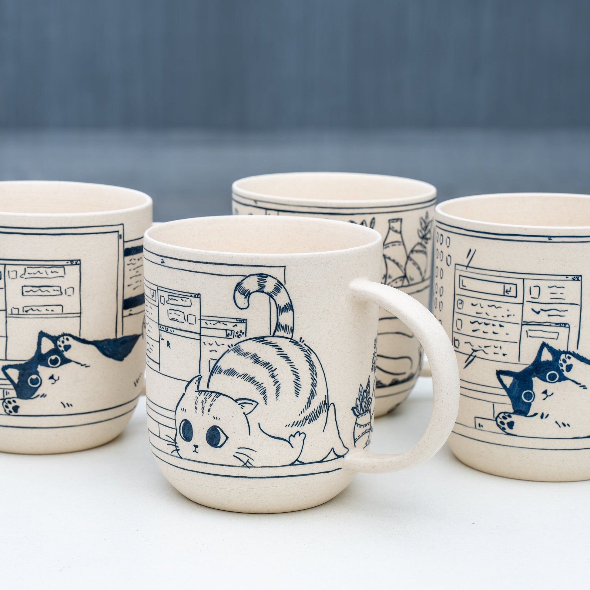 Cute Cat Coffee Mug Leisurely Cat 17oz Handmade Cat Mug Pottery Mug Cat Mug Great Mother's Day gift birthday gift Y2K Pet Lover Gift Genz