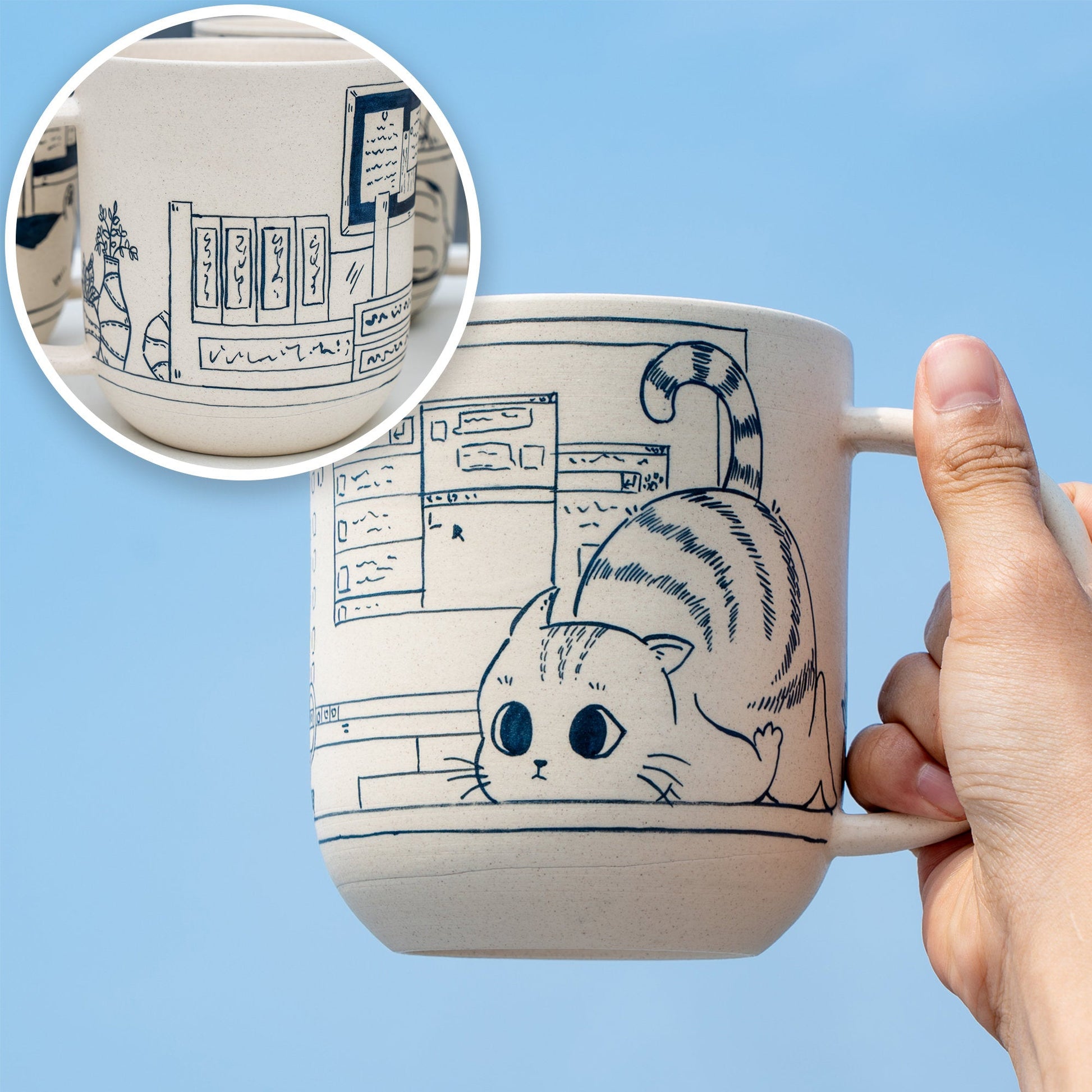 Cute Cat Coffee Mug Leisurely Cat 17oz Handmade Cat Mug Pottery Mug Cat Mug Great Mother's Day gift birthday gift Y2K Pet Lover Gift Genz