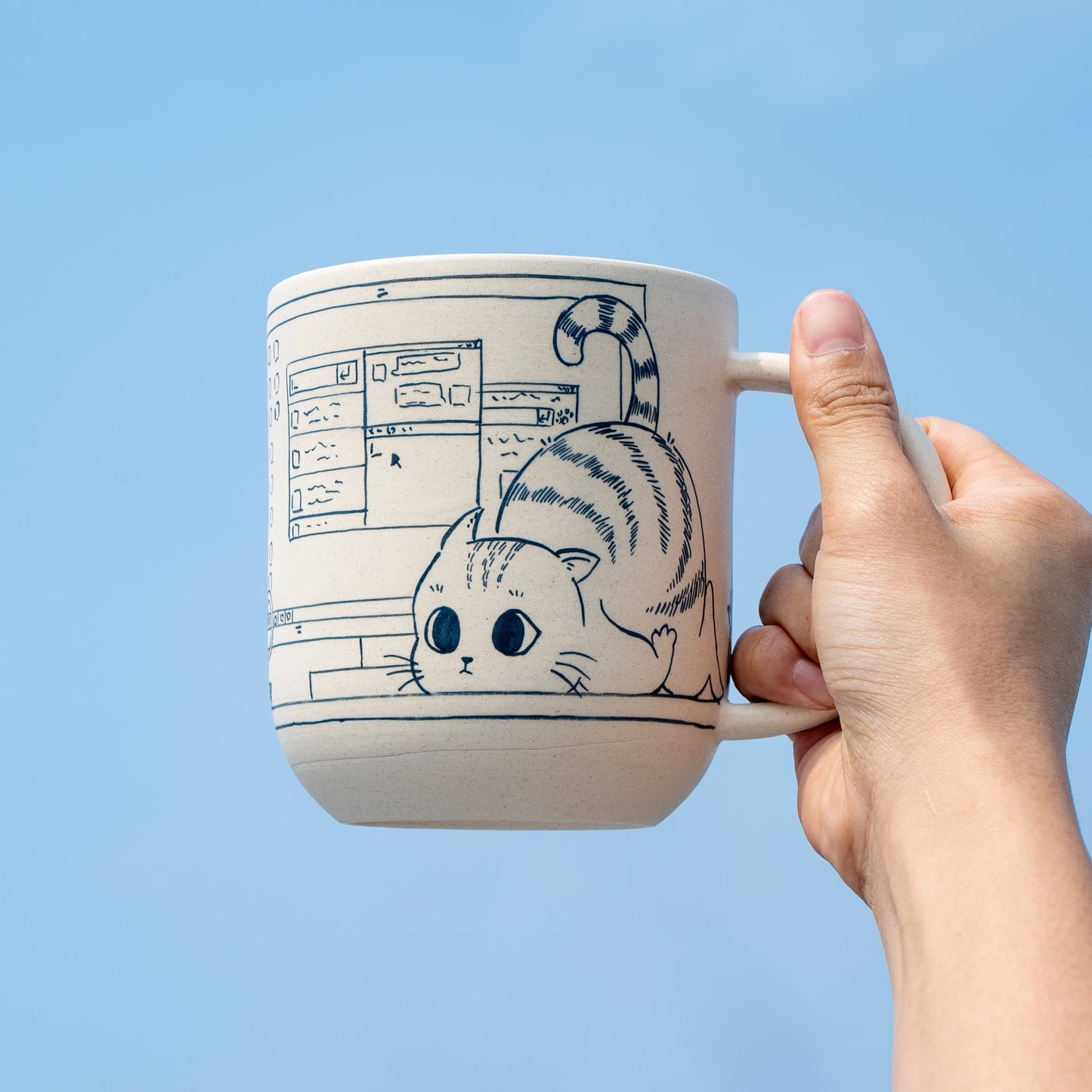 Cute Cat Coffee Mug Leisurely Cat 17oz Handmade Cat Mug Pottery Mug Cat Mug Great Mother's Day gift birthday gift Y2K Pet Lover Gift Genz