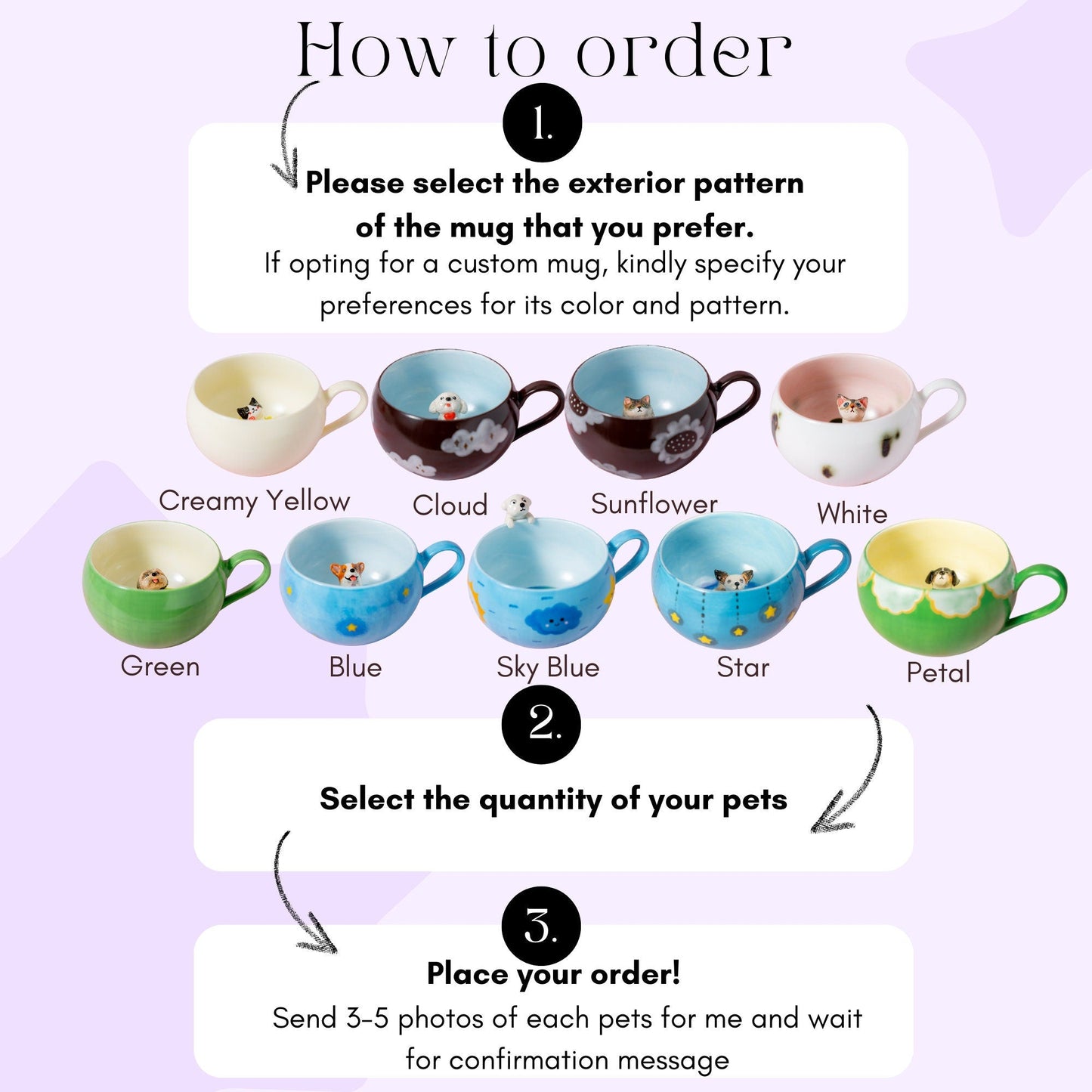 Custom Pet Handmade Coffee Mug Personalized Cat Mug Birthday Gift for Pet Owner Family Gift Cute Dog Puppy Cappuccino Mug Hidden Animal Cup