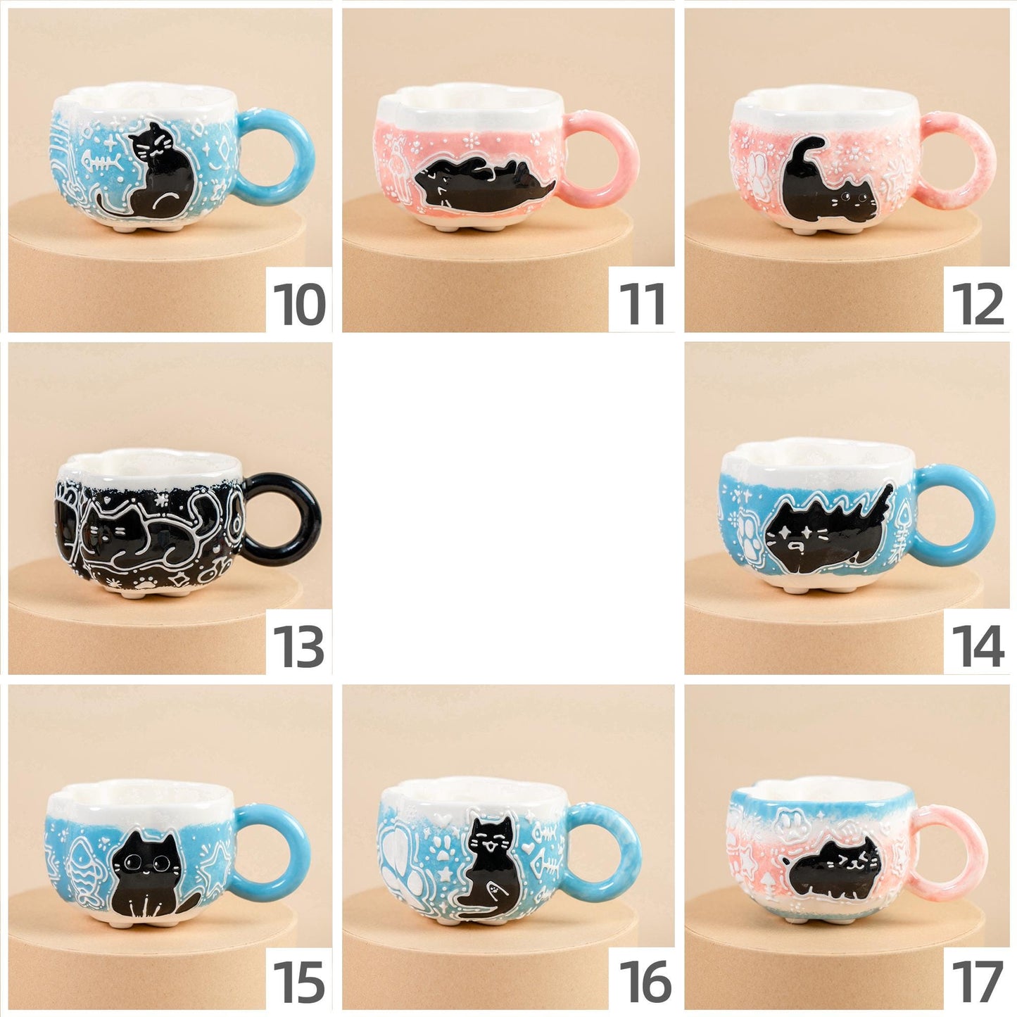 Kawaii Black Cat Coffee Mugs Handcrafted Paw Print Shaped Espresso Cups Cartoon Style Rainbow Colors Cute Cat Water Cups Birthday Gift Ideas