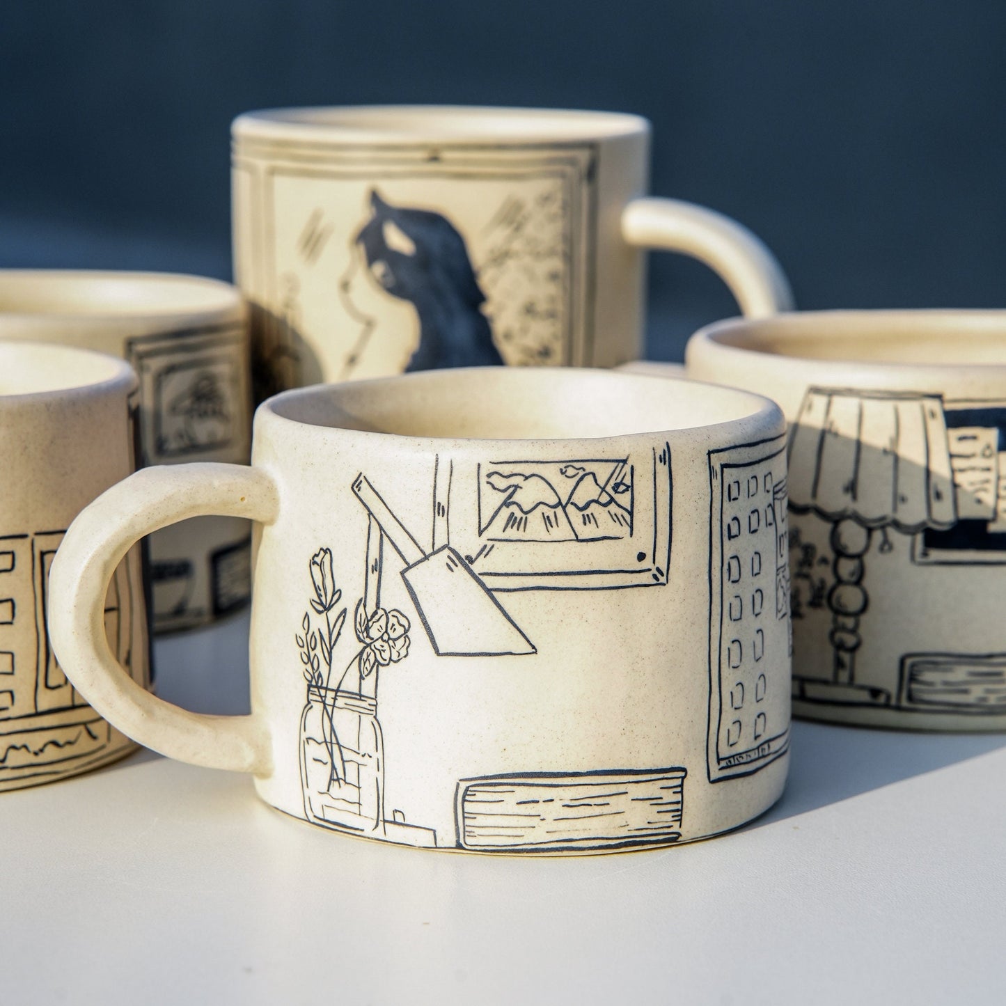 Handpainted Mug With Shy Cat For Valentine's Day For Couple, Kawaii Room Decor Ceramic Mugs Housewarming Gifts For Her For Cat Lover