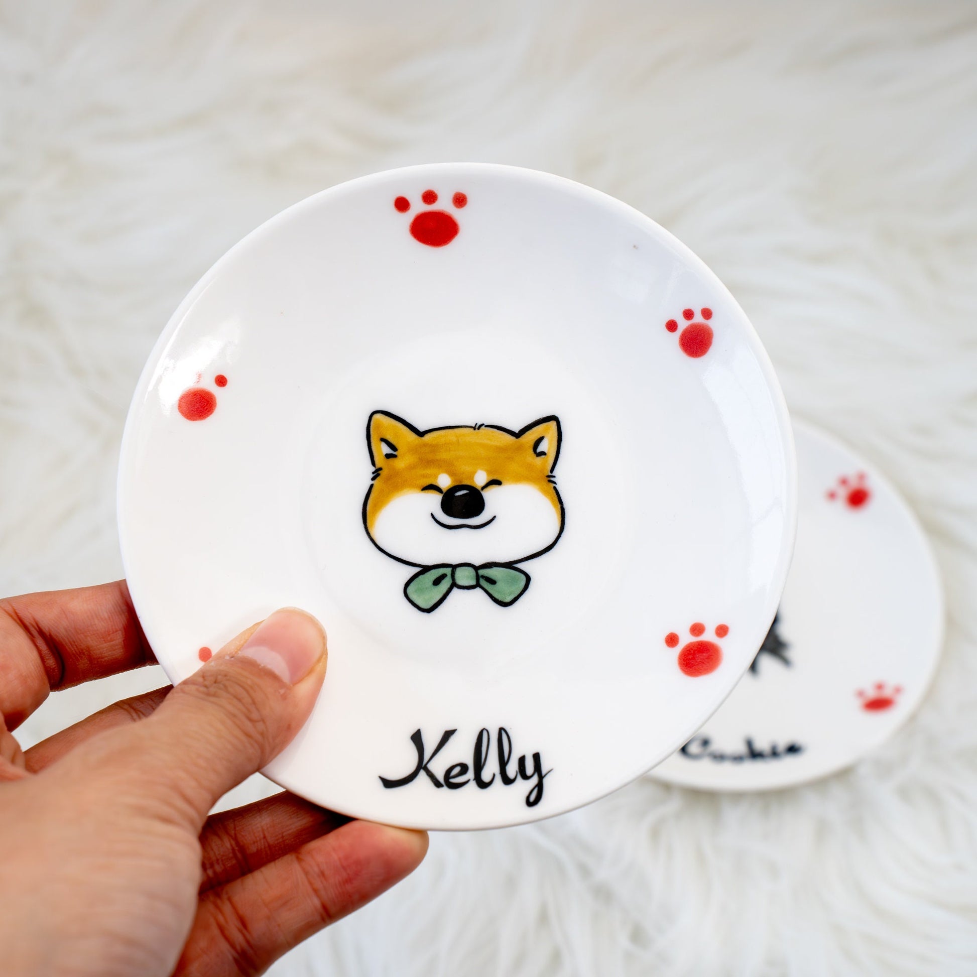 Custom Kawaii Pet Dish Feeding Bowl Cartoon Personlized Ceramic Bowl Memorial Gift Handpainted Free shipping Made in German Pet food Dish