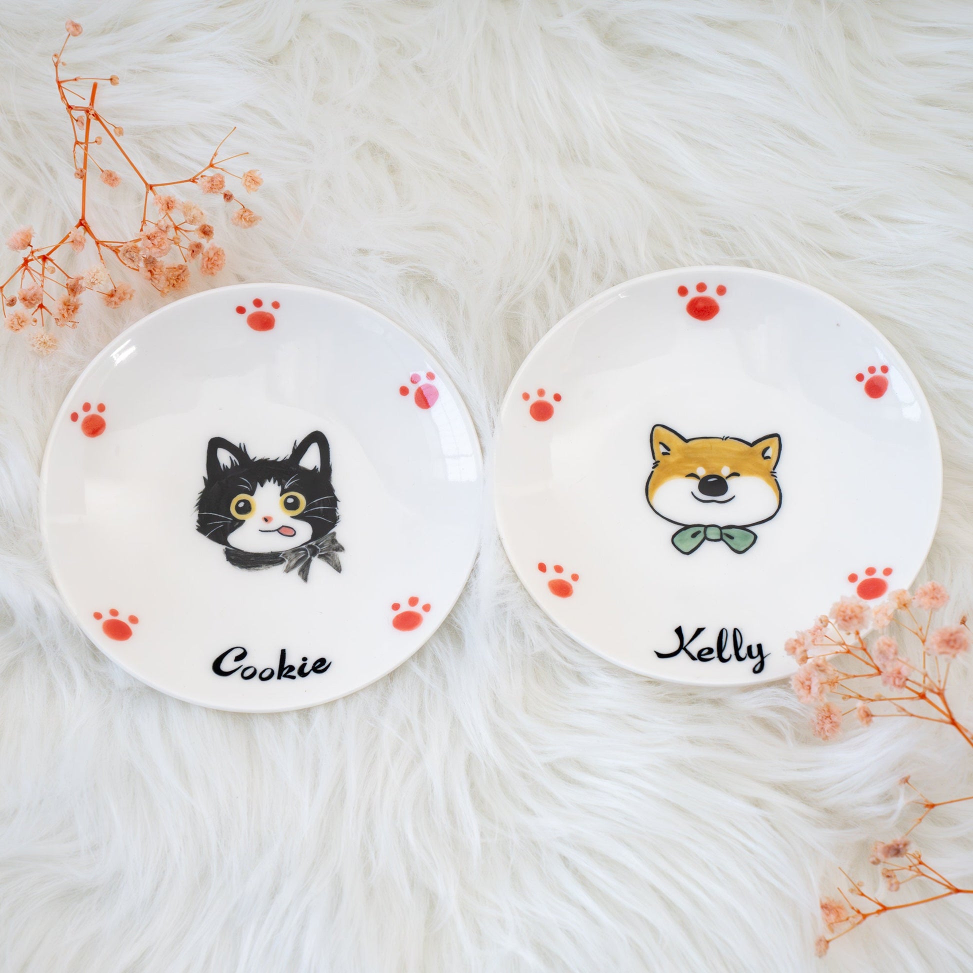 Custom Kawaii Pet Dish Feeding Bowl Cartoon Personlized Ceramic Bowl Memorial Gift Handpainted Free shipping Made in German Pet food Dish