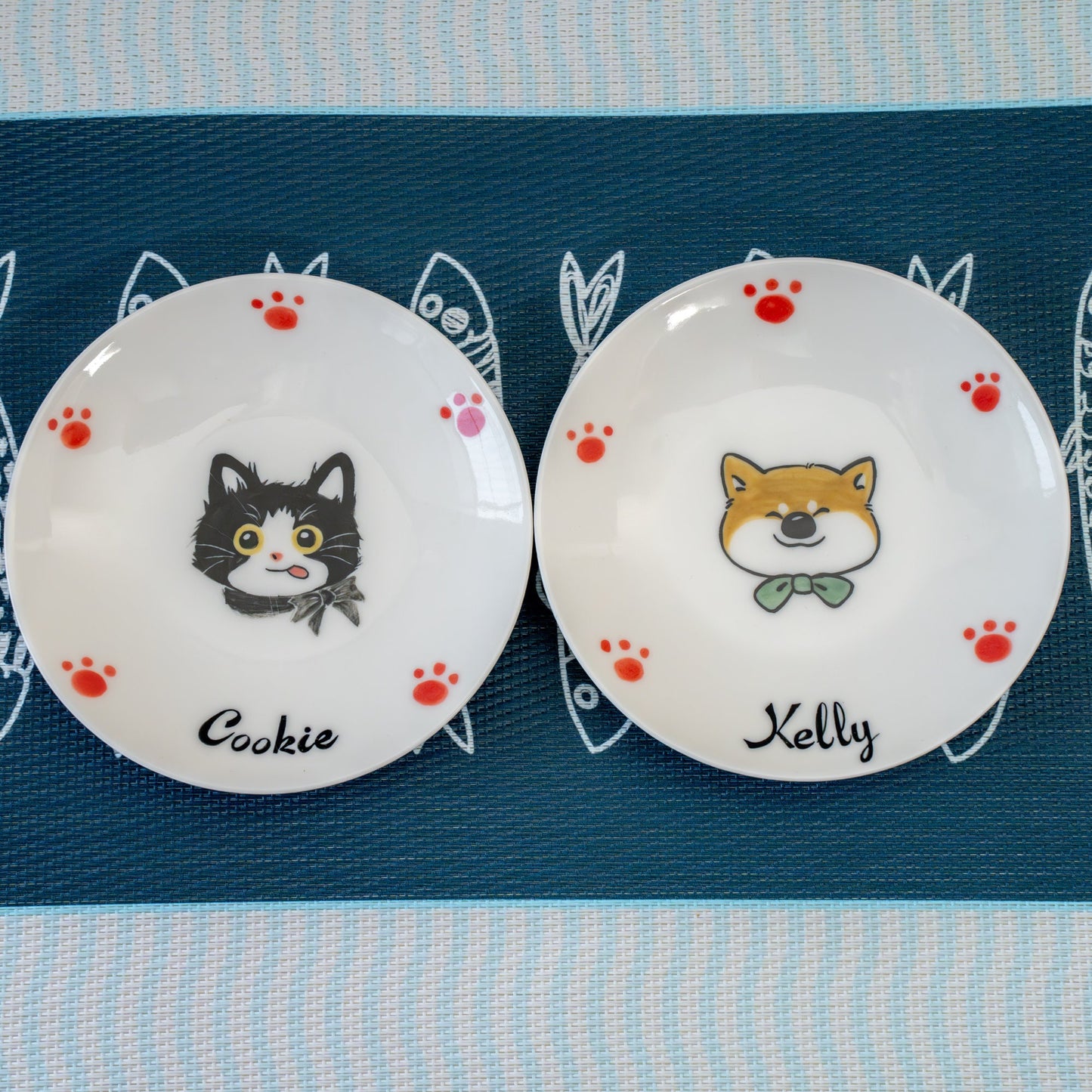 Custom Kawaii Pet Dish Feeding Bowl Cartoon Personlized Ceramic Bowl Memorial Gift Handpainted Free shipping Made in German Pet food Dish