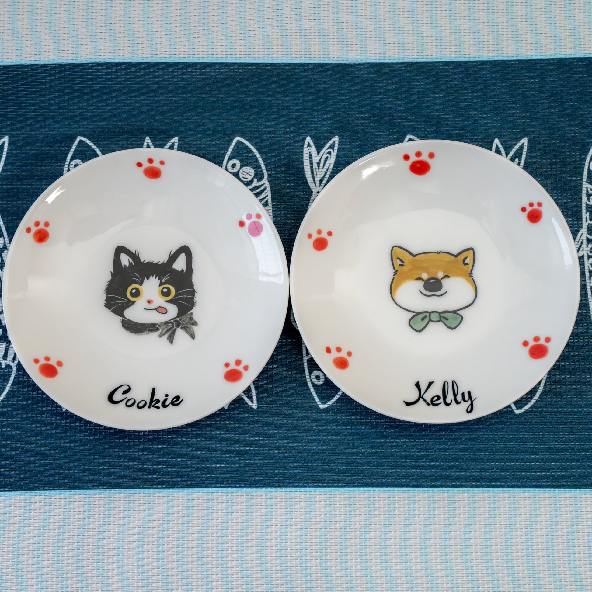 Custom Kawaii Pet Dish Feeding Bowl Cartoon Personlized Ceramic Bowl Memorial Gift Handpainted Free shipping Made in German Pet food Dish