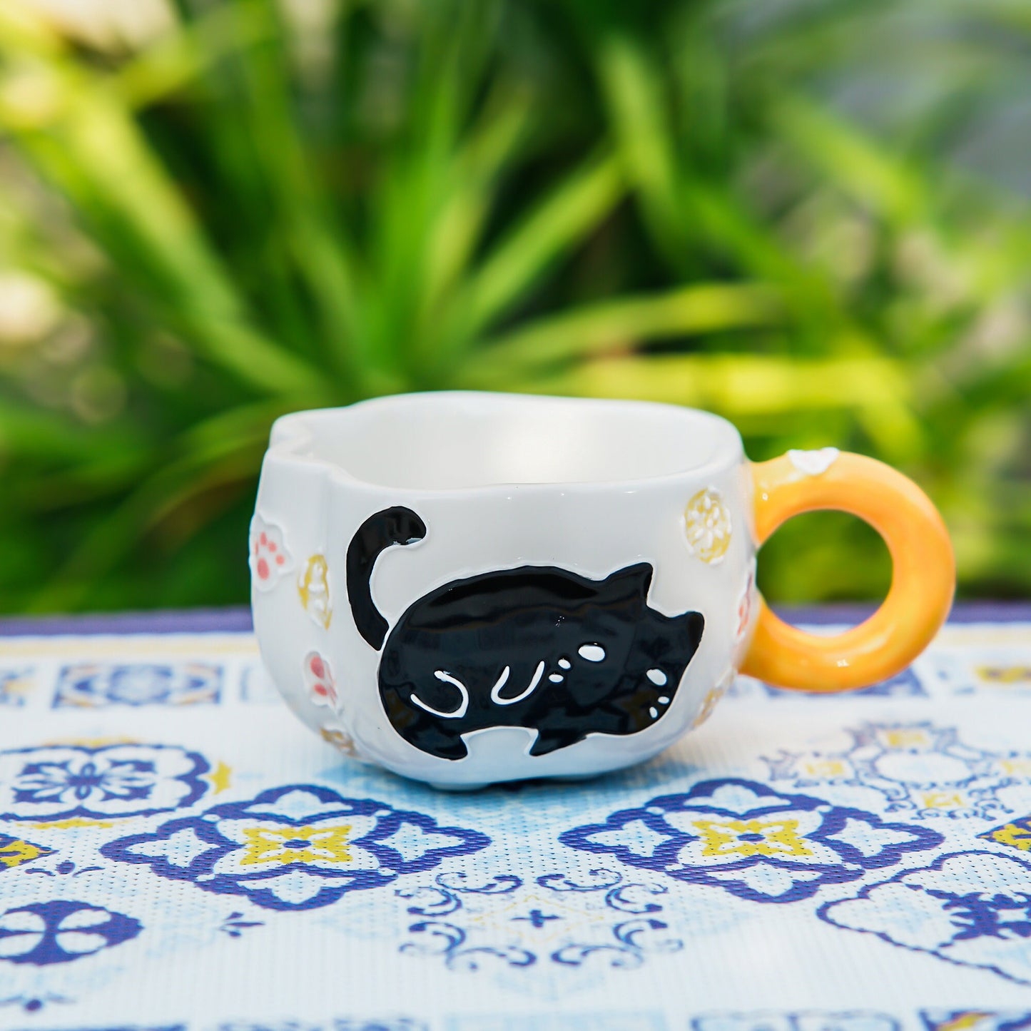 Whimsical Cat Paw Ceramic Mug | Adorable Hand-Painted Black Cat Design | Unique Collection of 5 Styles | Perfect Gift for Cat Lovers
