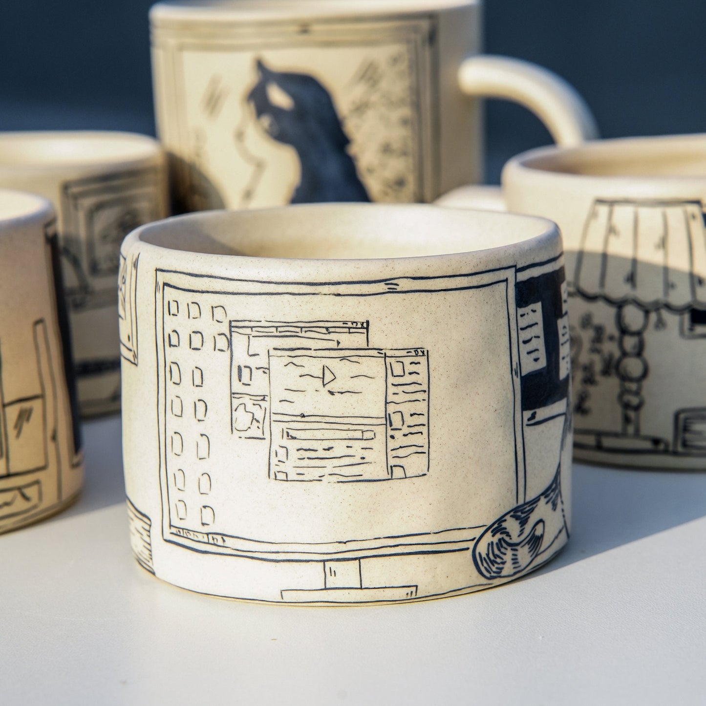 Handpainted Mug With Shy Cat For Valentine's Day For Couple, Kawaii Room Decor Ceramic Mugs Housewarming Gifts For Her For Cat Lover