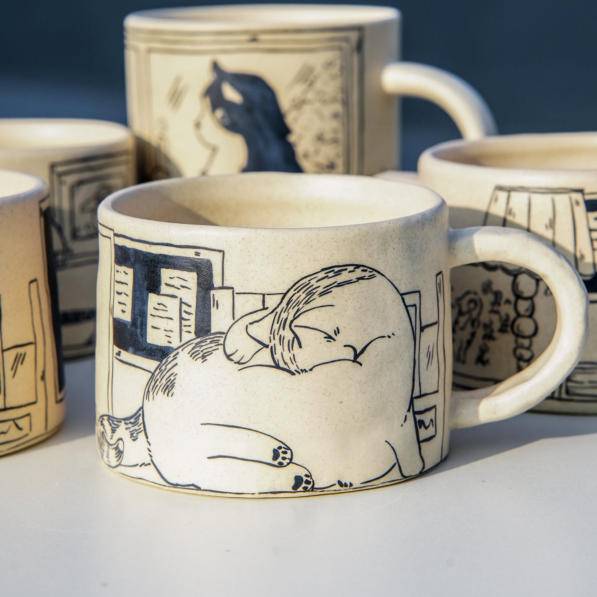 Handpainted Mug With Shy Cat For Valentine's Day For Couple, Kawaii Room Decor Ceramic Mugs Housewarming Gifts For Her For Cat Lover