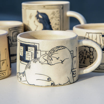 Handpainted Mug With Shy Cat For Valentine's Day For Couple, Kawaii Room Decor Ceramic Mugs Housewarming Gifts For Her For Cat Lover