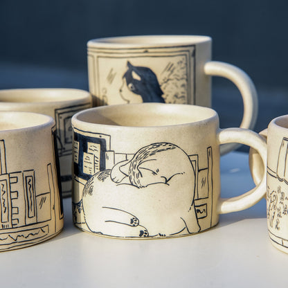 Handpainted Mug With Shy Cat For Valentine's Day For Couple, Kawaii Room Decor Ceramic Mugs Housewarming Gifts For Her For Cat Lover