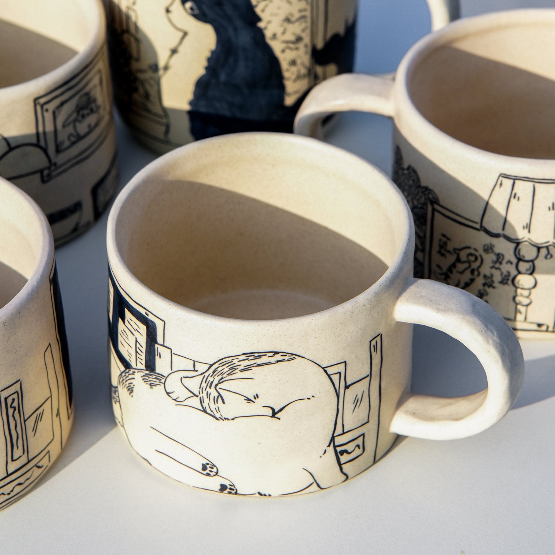 Handpainted Mug With Shy Cat For Valentine's Day For Couple, Kawaii Room Decor Ceramic Mugs Housewarming Gifts For Her For Cat Lover