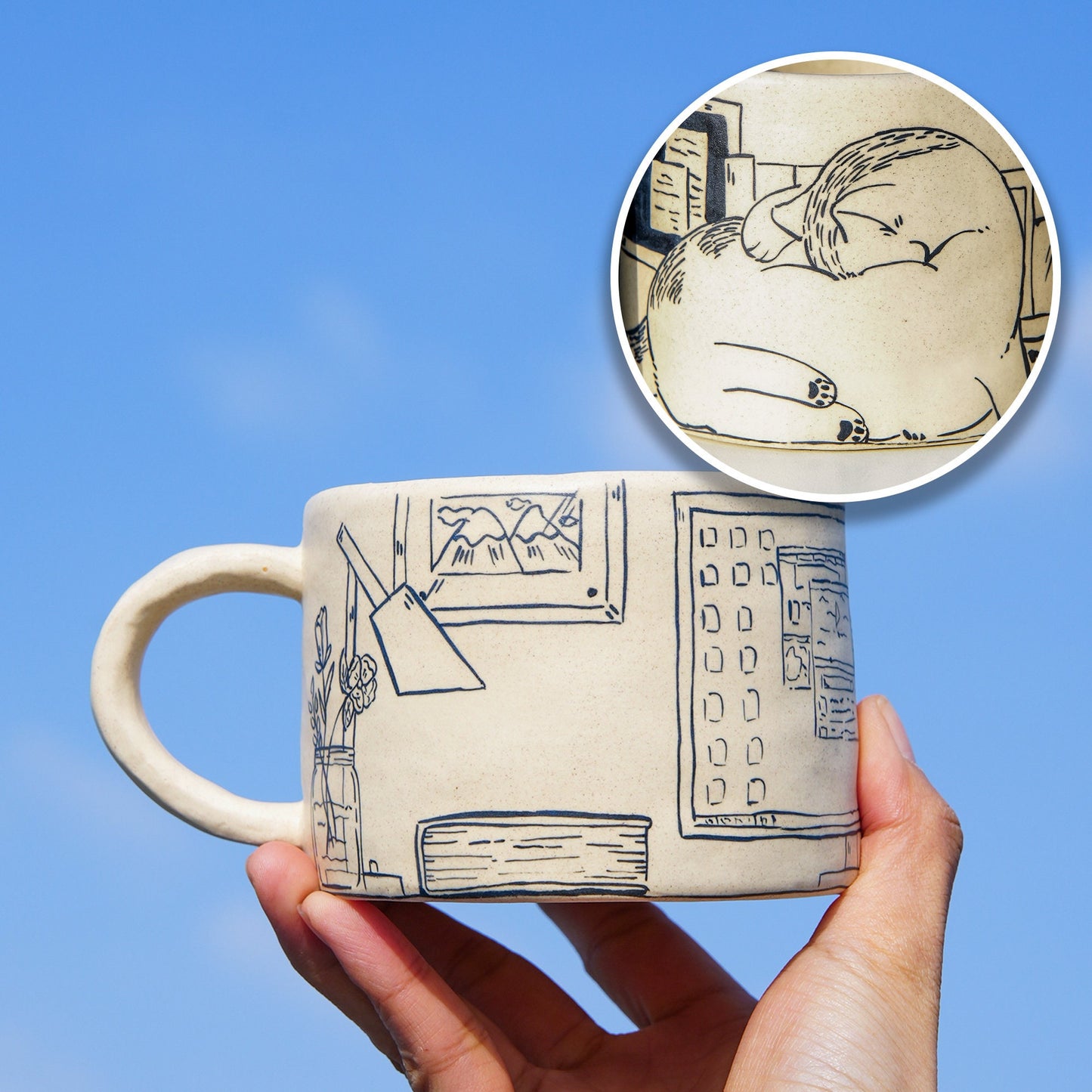 Handpainted Mug With Shy Cat For Valentine's Day For Couple, Kawaii Room Decor Ceramic Mugs Housewarming Gifts For Her For Cat Lover