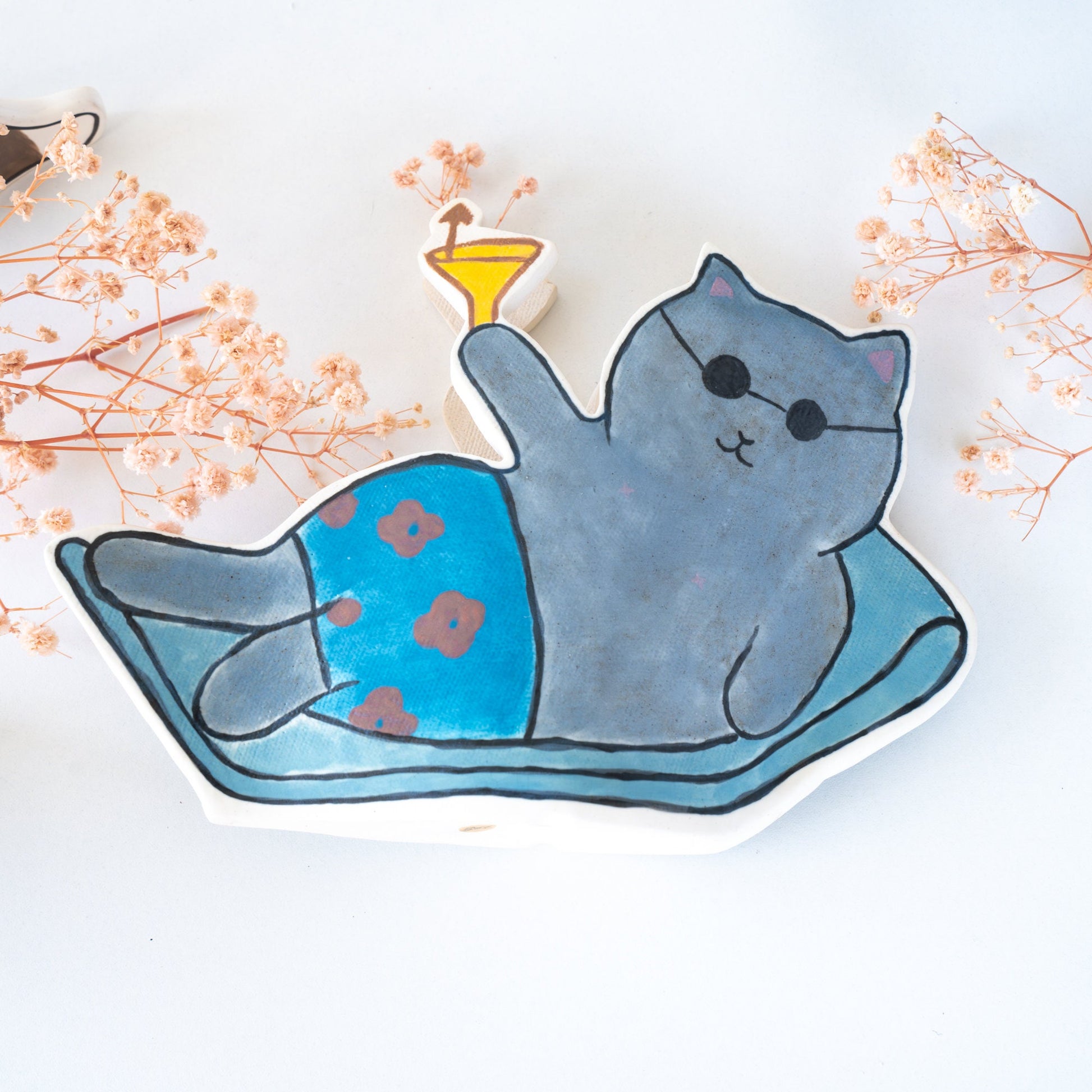 Cat Indoor Planter With Sunglasses,Potted Plant Decor Housewarming Gift, Charming Cat Ceramic Planter Gift for Her Mother's Day Gifts
