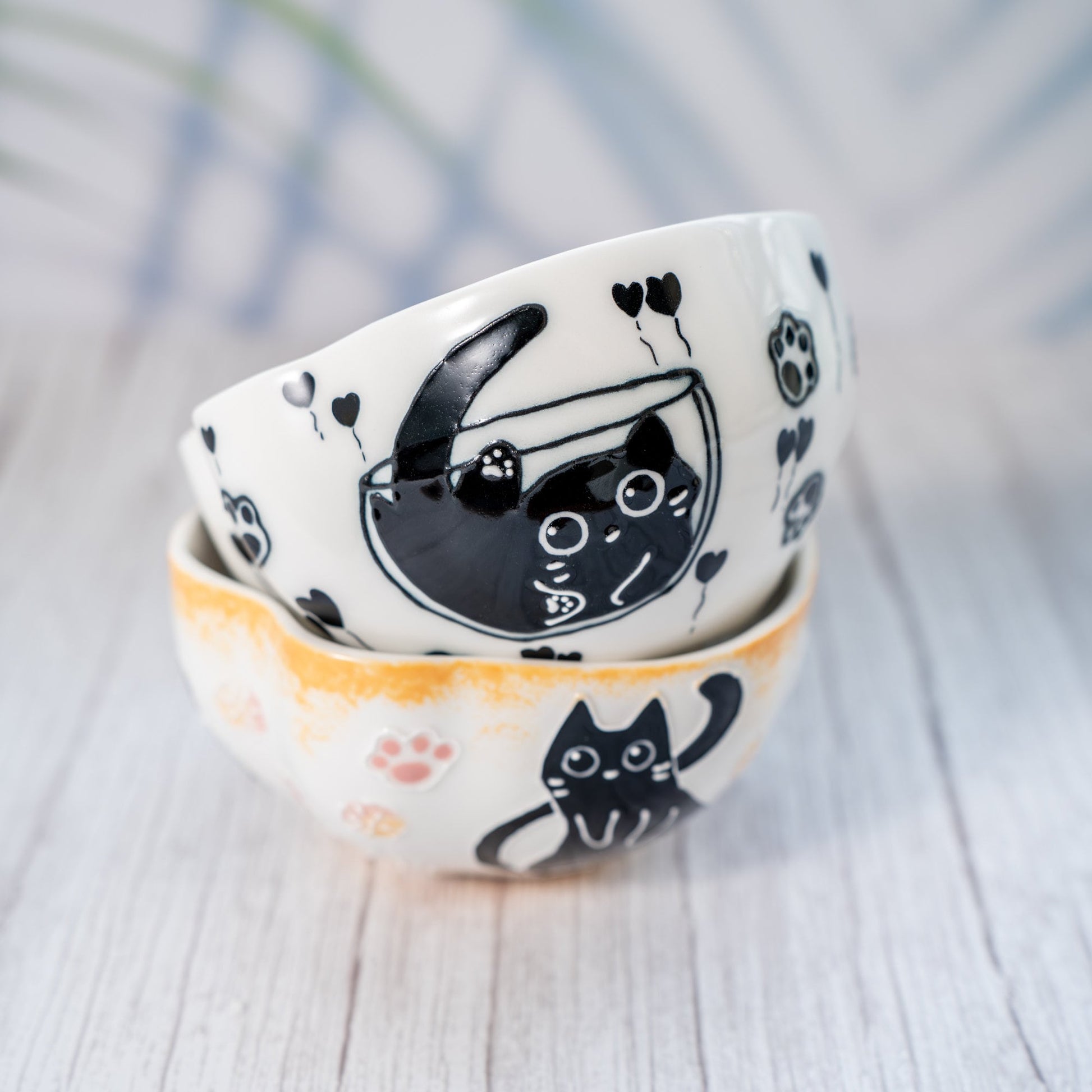 Ceramic Cat Ramen Bowl, Salad, and Pasta Bowl Unique Kawaii Cat Ceramic Serving Bowls,Cut Nooddle Bowl, Pottery Fruit Bowl Y2K