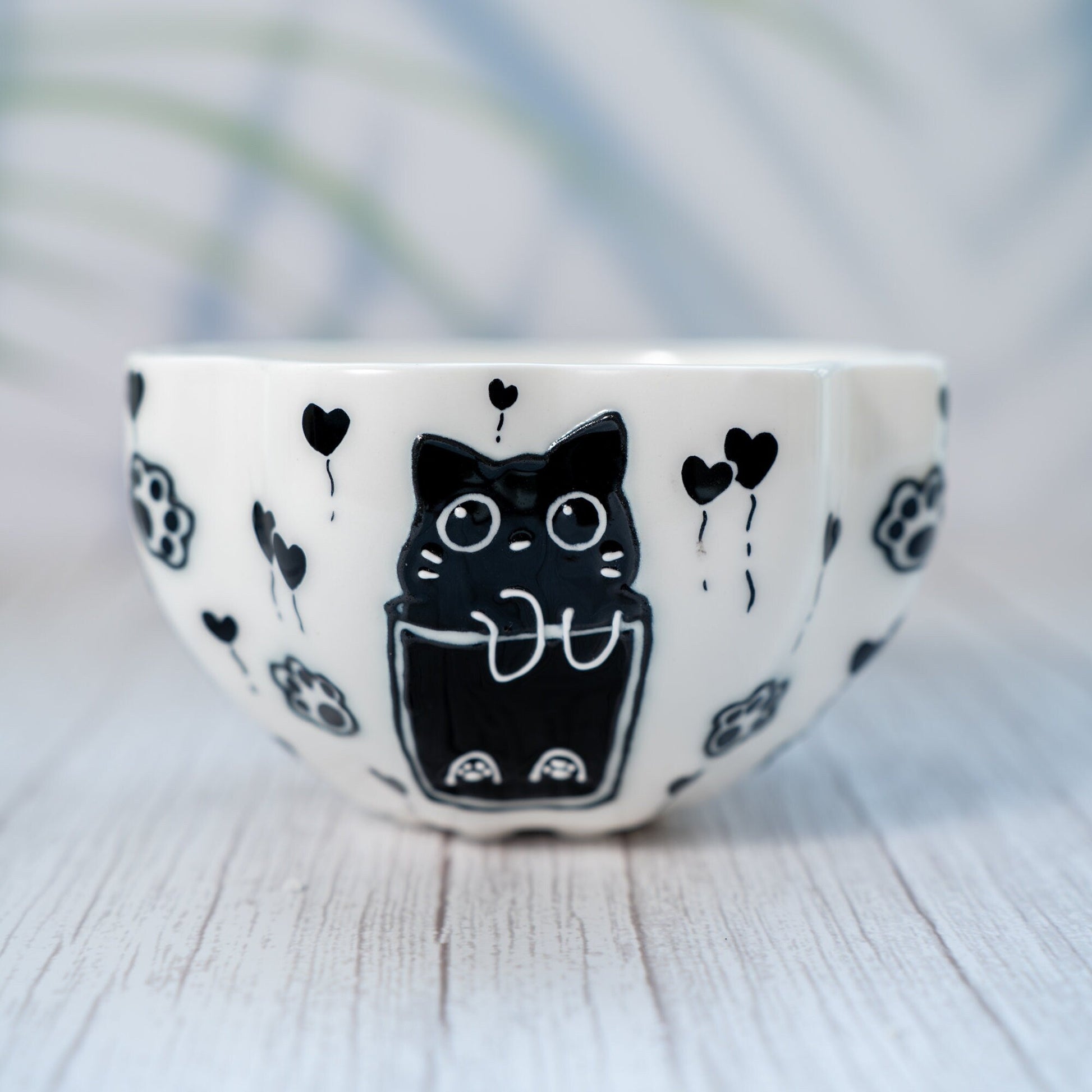 Ceramic Cat Ramen Bowl, Salad, and Pasta Bowl Unique Kawaii Cat Ceramic Serving Bowls,Cut Nooddle Bowl, Pottery Fruit Bowl Y2K