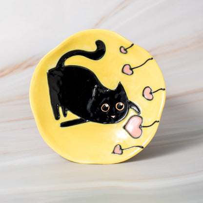 Ceramic Cat ring Dish,Yellow Porcelain Jewelry Dish, Green & Blue ring Bowl, Trinket Dish Rainbow Wedding Dish Home Decor Wedding Dish