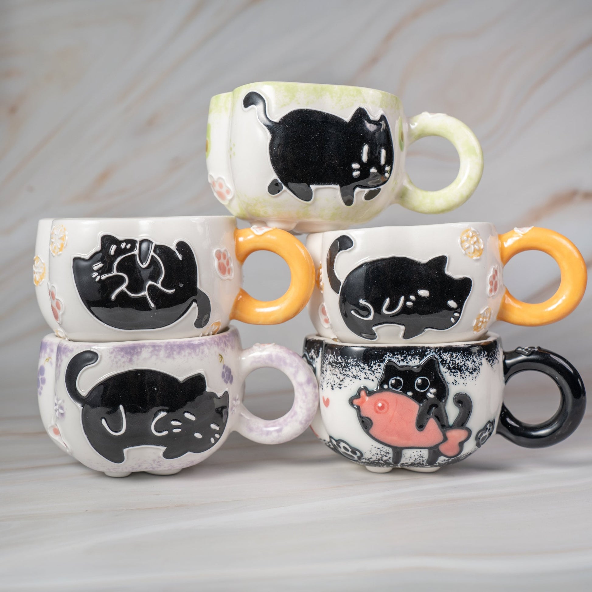 Whimsical Cat Paw Ceramic Mug | Adorable Hand-Painted Black Cat Design | Unique Collection of 5 Styles | Perfect Gift for Cat Lovers