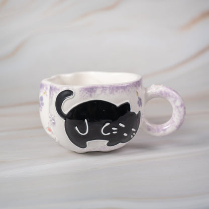 Whimsical Cat Paw Ceramic Mug | Adorable Hand-Painted Black Cat Design | Unique Collection of 5 Styles | Perfect Gift for Cat Lovers