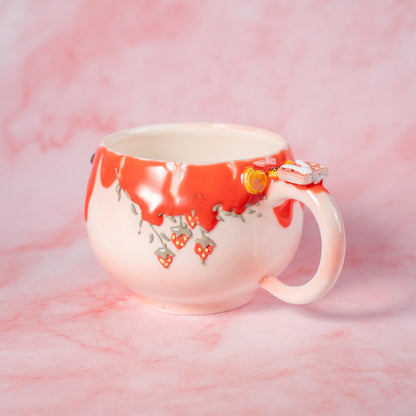 Strawberry handmade ceramic mug Strawberry soirée pottery cup handmade mug aesthetic mug modern coffee mug Cute Pink drinkware motehr's day