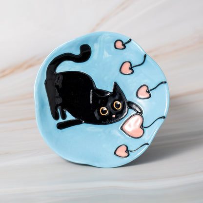 Ceramic Cat ring Dish,Yellow Porcelain Jewelry Dish, Green & Blue ring Bowl, Trinket Dish Rainbow Wedding Dish Home Decor Wedding Dish