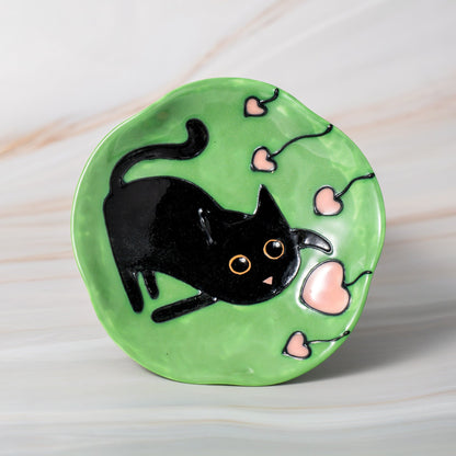 Ceramic Cat ring Dish,Yellow Porcelain Jewelry Dish, Green & Blue ring Bowl, Trinket Dish Rainbow Wedding Dish Home Decor Wedding Dish