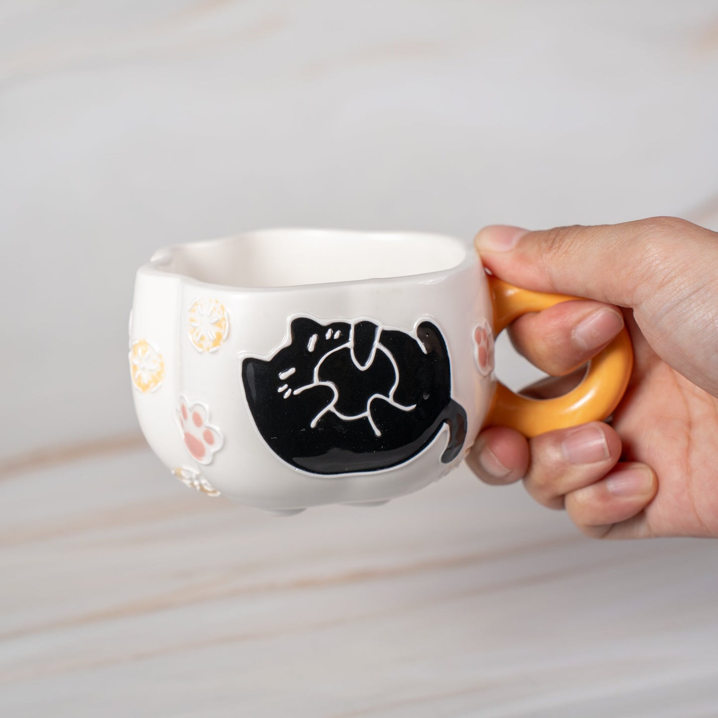 Whimsical Cat Paw Ceramic Mug | Adorable Hand-Painted Black Cat Design | Unique Collection of 5 Styles | Perfect Gift for Cat Lovers