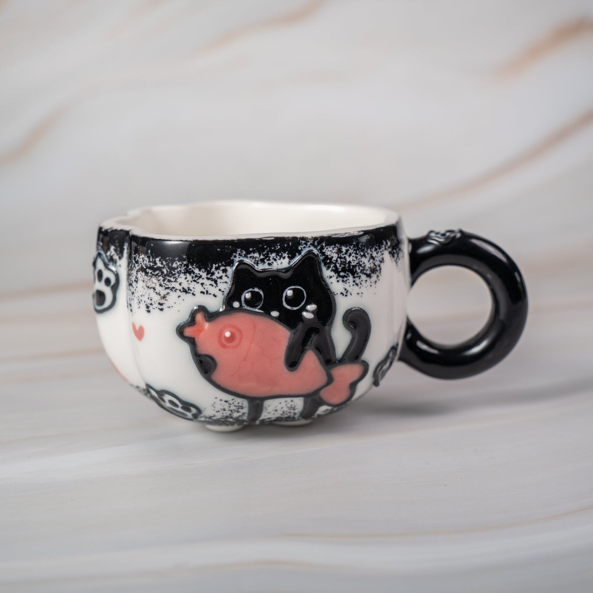 Whimsical Cat Paw Ceramic Mug | Adorable Hand-Painted Black Cat Design | Unique Collection of 5 Styles | Perfect Gift for Cat Lovers