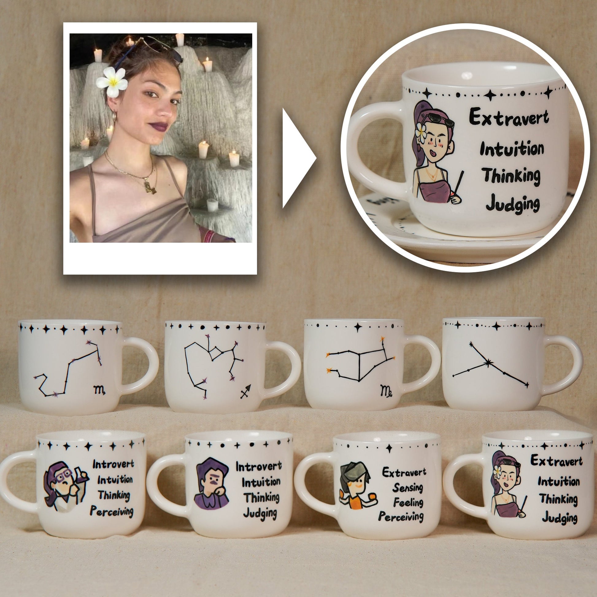 Custom MBTI Mug Zodiac Mug Handpainted MBTI Coffee Mug&Dish Intj Entj Intp Esfj Cup Introvert Myers Briggs Personality Mug MBTI Gift for mom