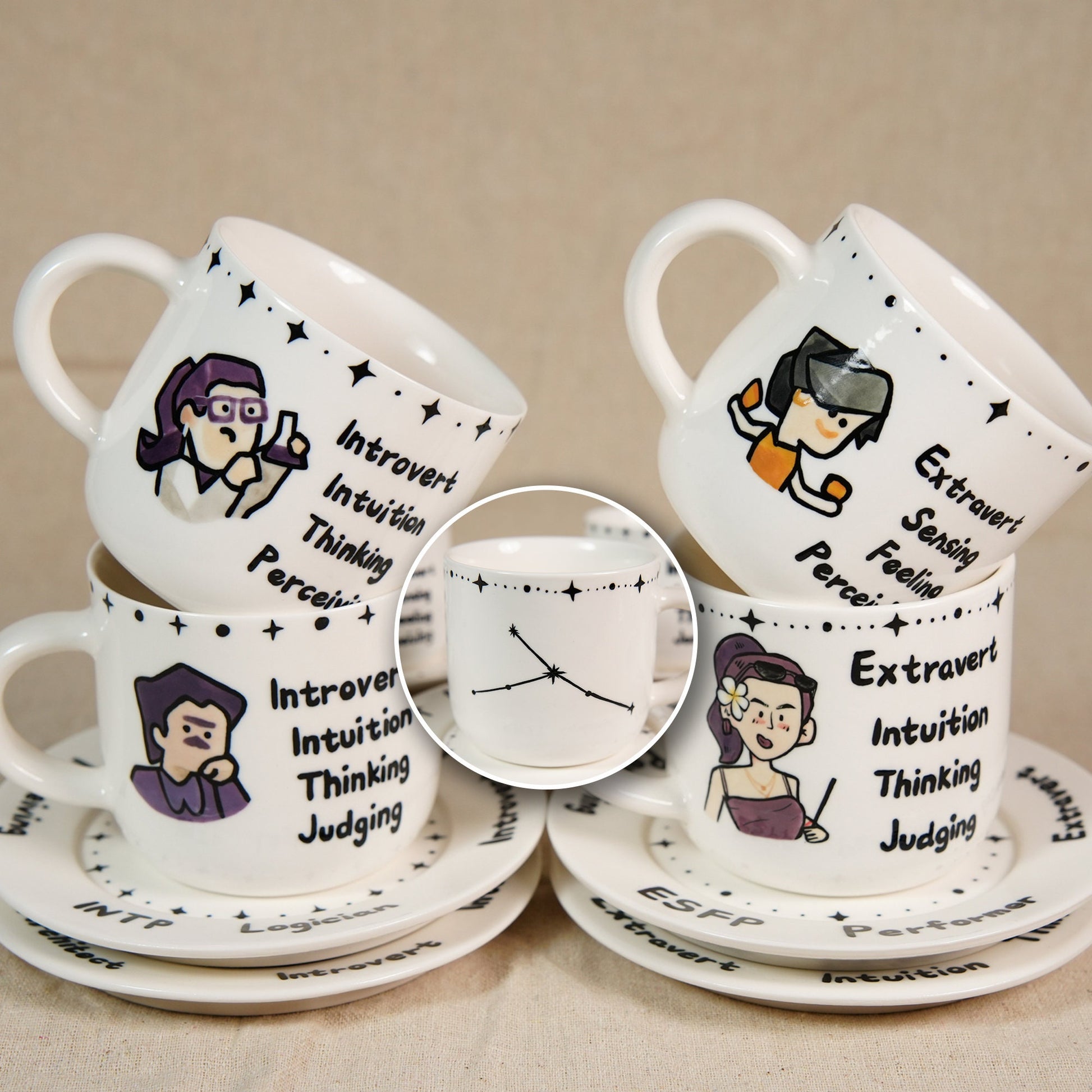 Custom MBTI Mug Zodiac Mug Handpainted MBTI Coffee Mug&Dish Intj Entj Intp Esfj Cup Introvert Myers Briggs Personality Mug MBTI Gift for mom