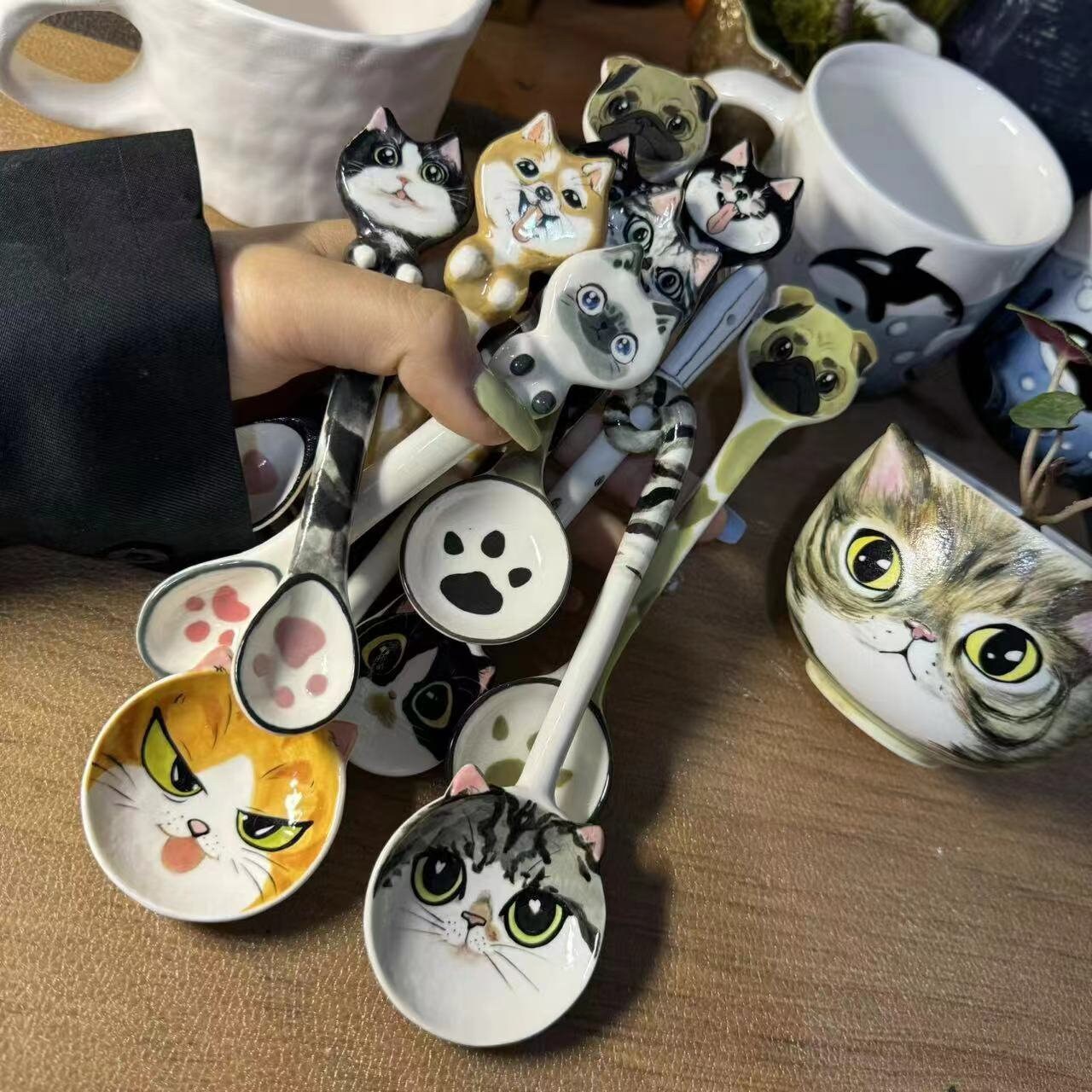 Custom Pet Spoons Handmade Personalized Ice Cream Scoop Cute Dog Spoons Porcelain Cat Spoon Gifts for Pet Owner Dog Spoon Housewarming Gift