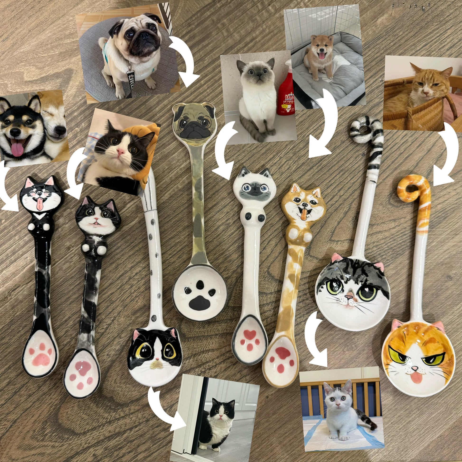 Custom Pet Spoons Handmade Personalized Ice Cream Scoop Cute Dog Spoons Porcelain Cat Spoon Gifts for Pet Owner Dog Spoon Housewarming Gift