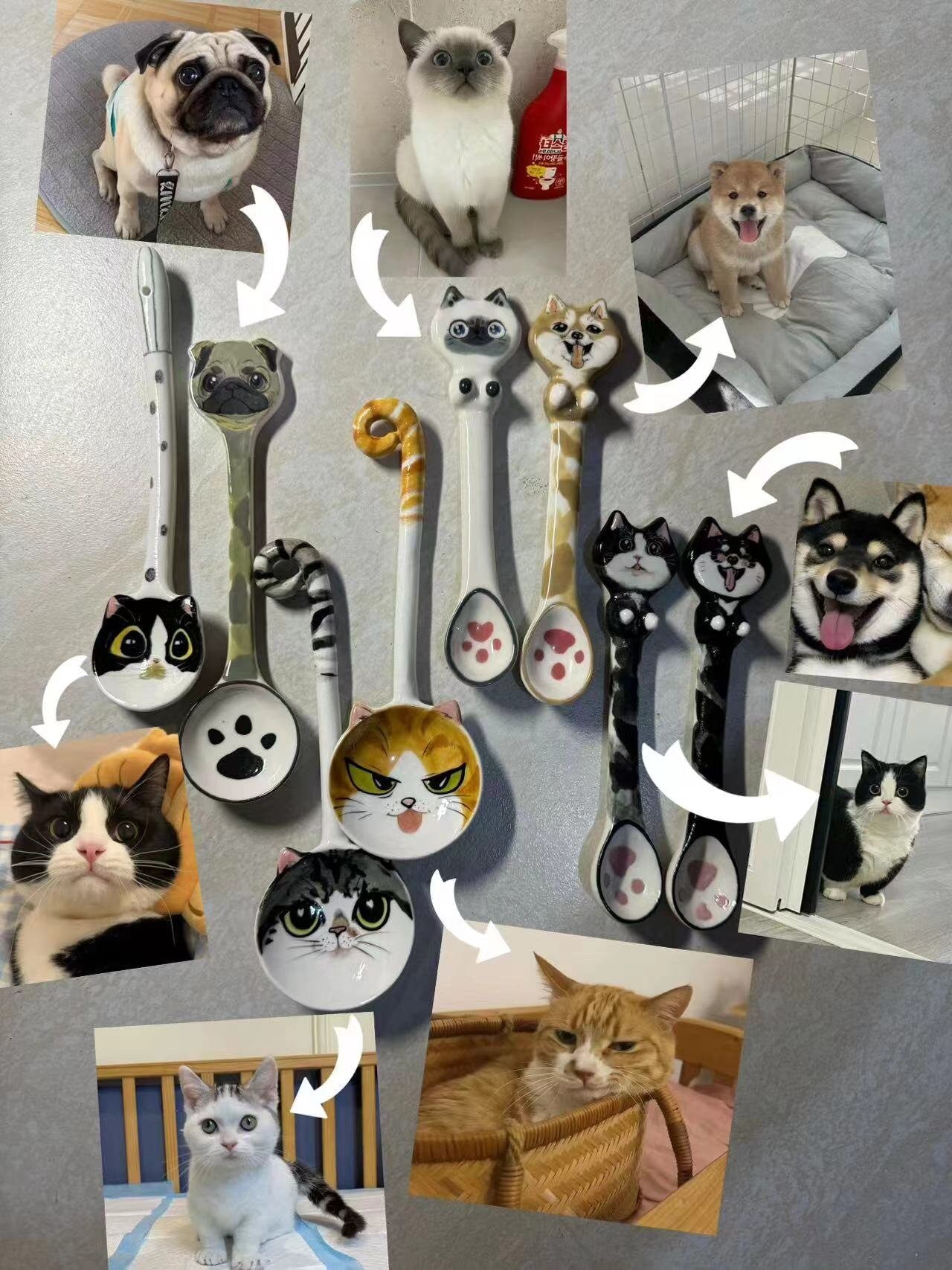 Custom Pet Spoons Handmade Personalized Ice Cream Scoop Cute Dog Spoons Porcelain Cat Spoon Gifts for Pet Owner Dog Spoon Housewarming Gift